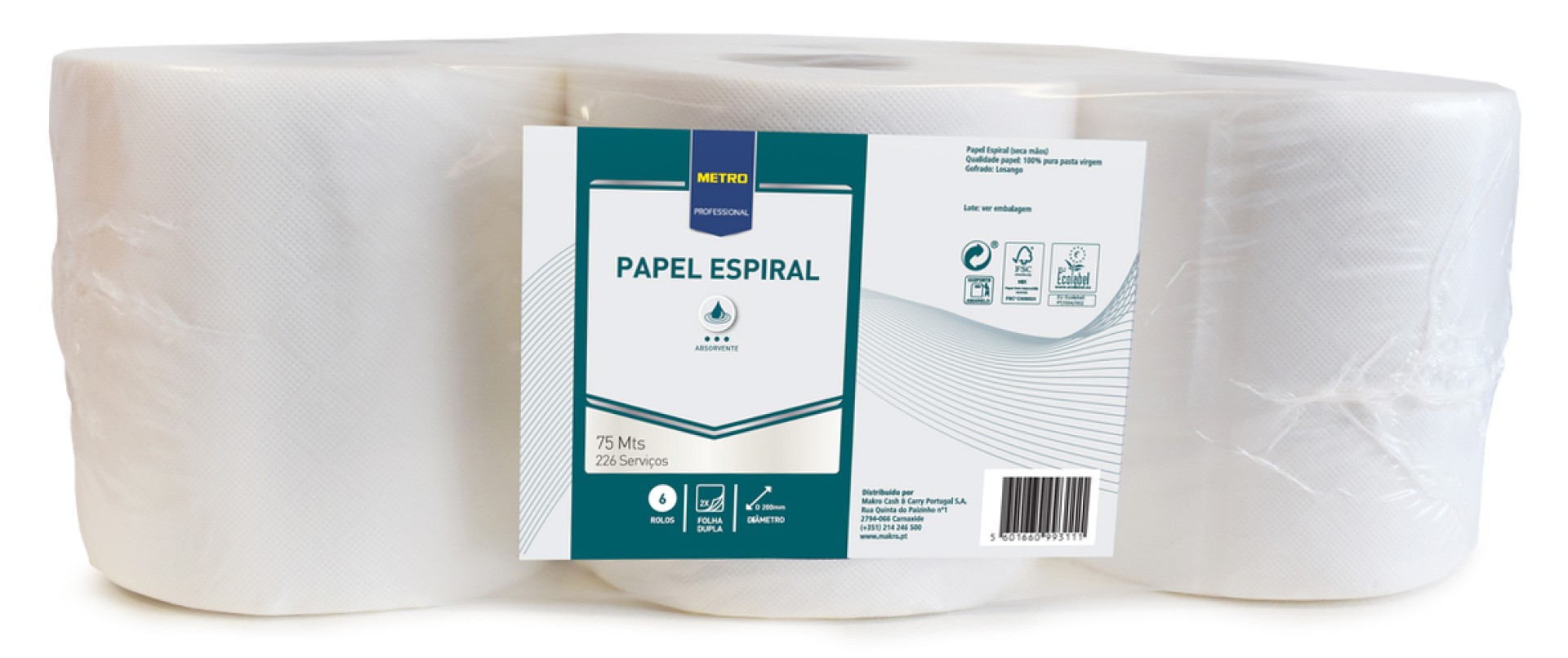 Rolo Espiral 2 Folhas 75 m METRO Profissional Cx 6 Un Rolo Espiral 2 Folhas 75 m METRO Profissional Cx 6 Un