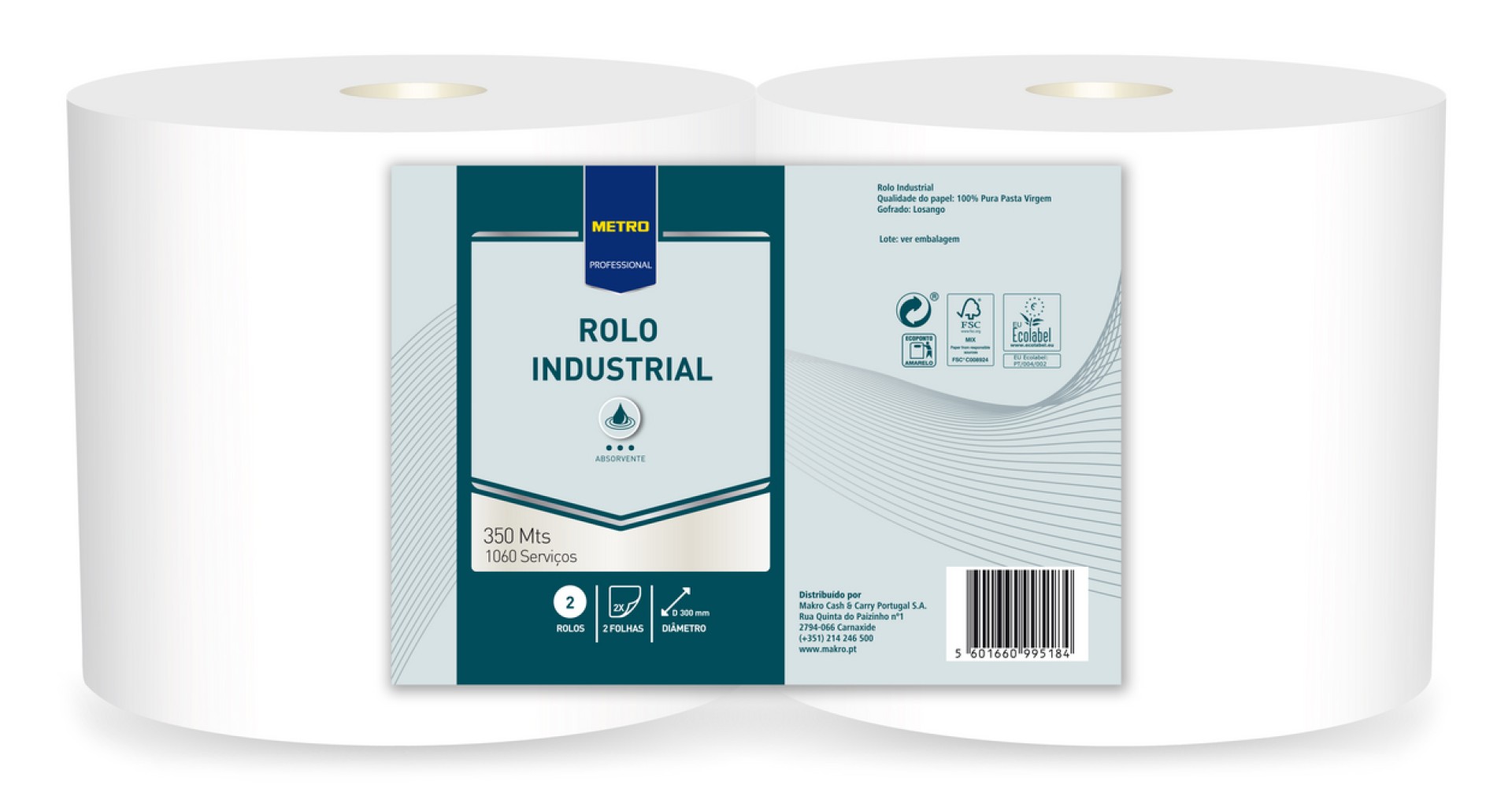 Rolo Industrial 2 Folhas 350 m METRO Profissional Cx 2 Un Rolo Industrial 2 Folhas 350 m METRO Profissional Cx 2 Un