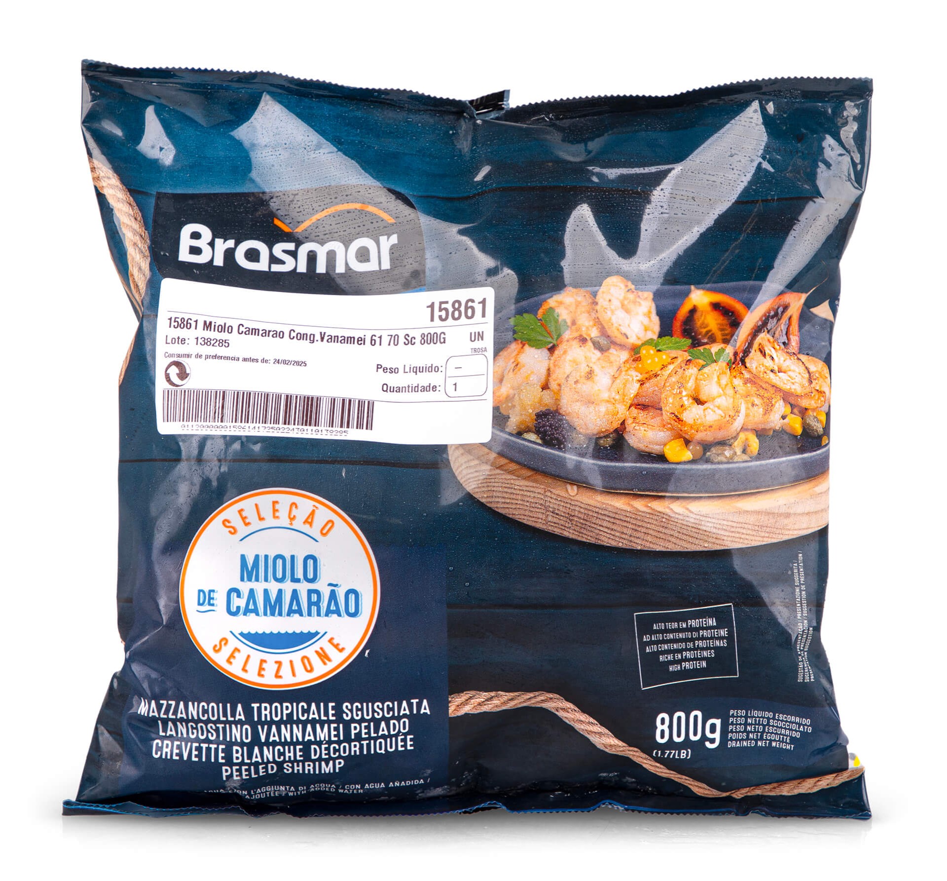 Miolo Camarão Vannamei 61/70 Congelado Saco 800 g Miolo Camarão Vannamei 61/70 Congelado Saco 800 g