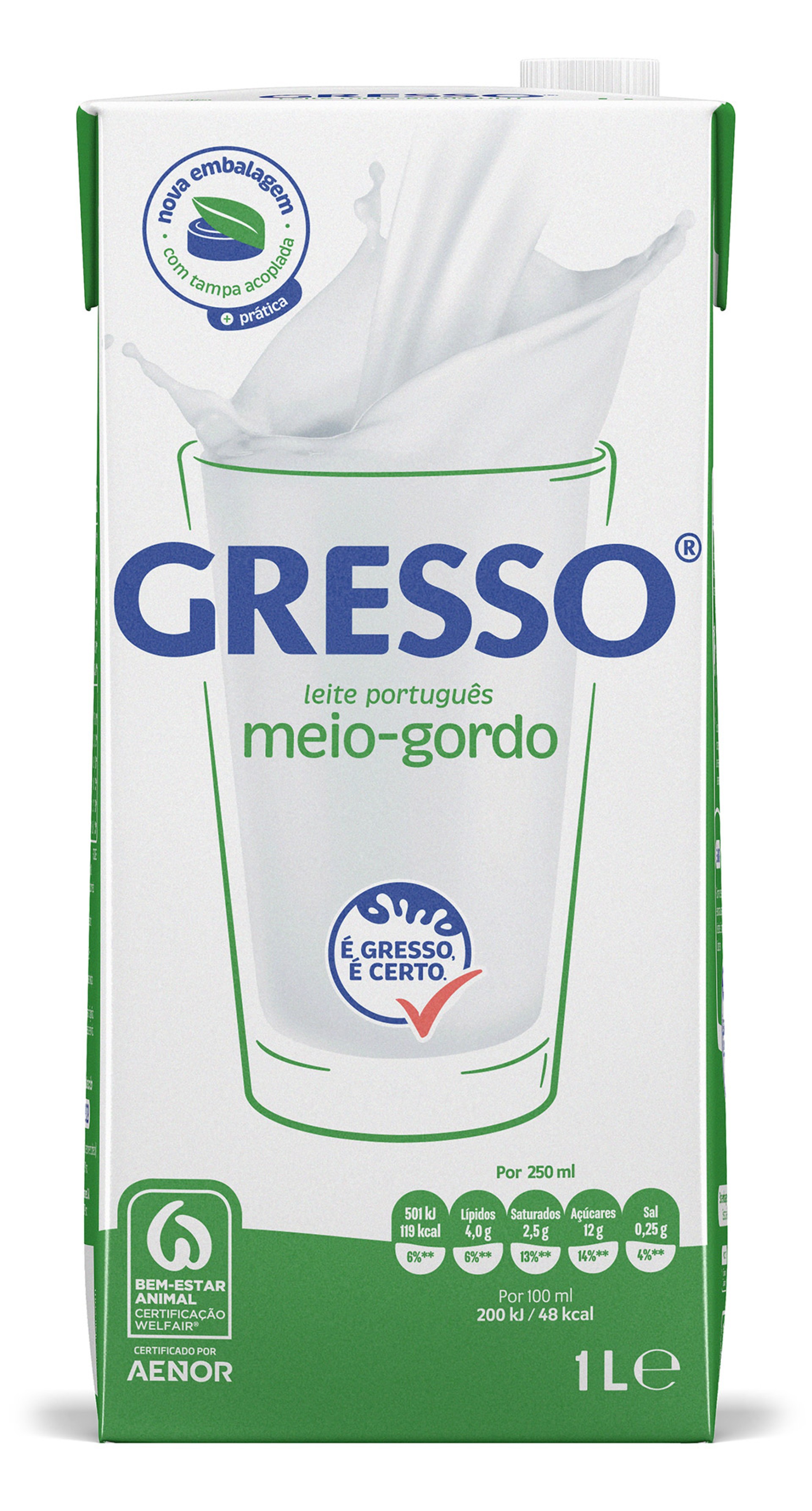 Leite UHT Meio Gordo Gresso 6x1 l Leite UHT Meio Gordo Gresso 6x1 l