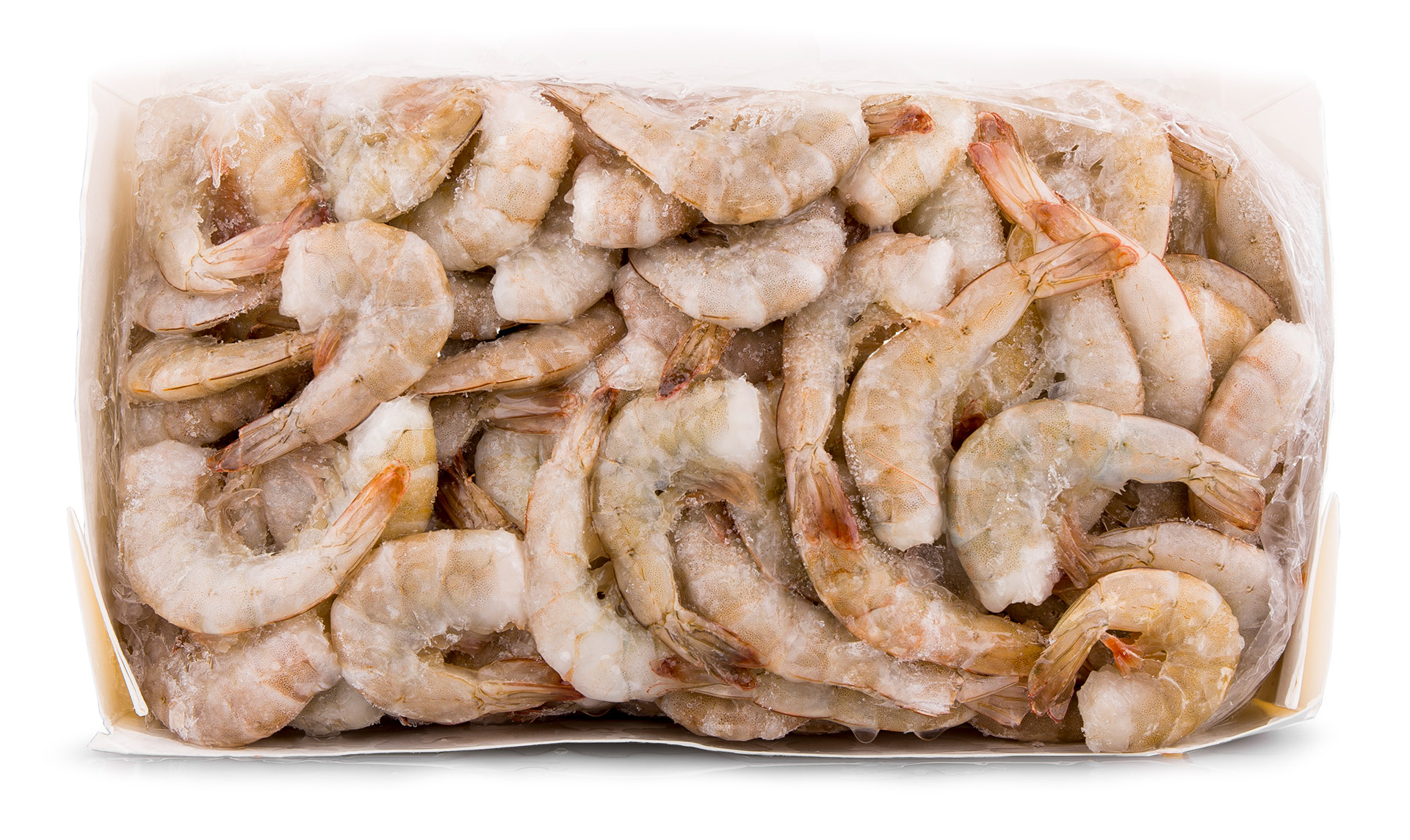 Camar�o Vannamei s/ Cabe�a 26/30 Congelado Cx 2 kg