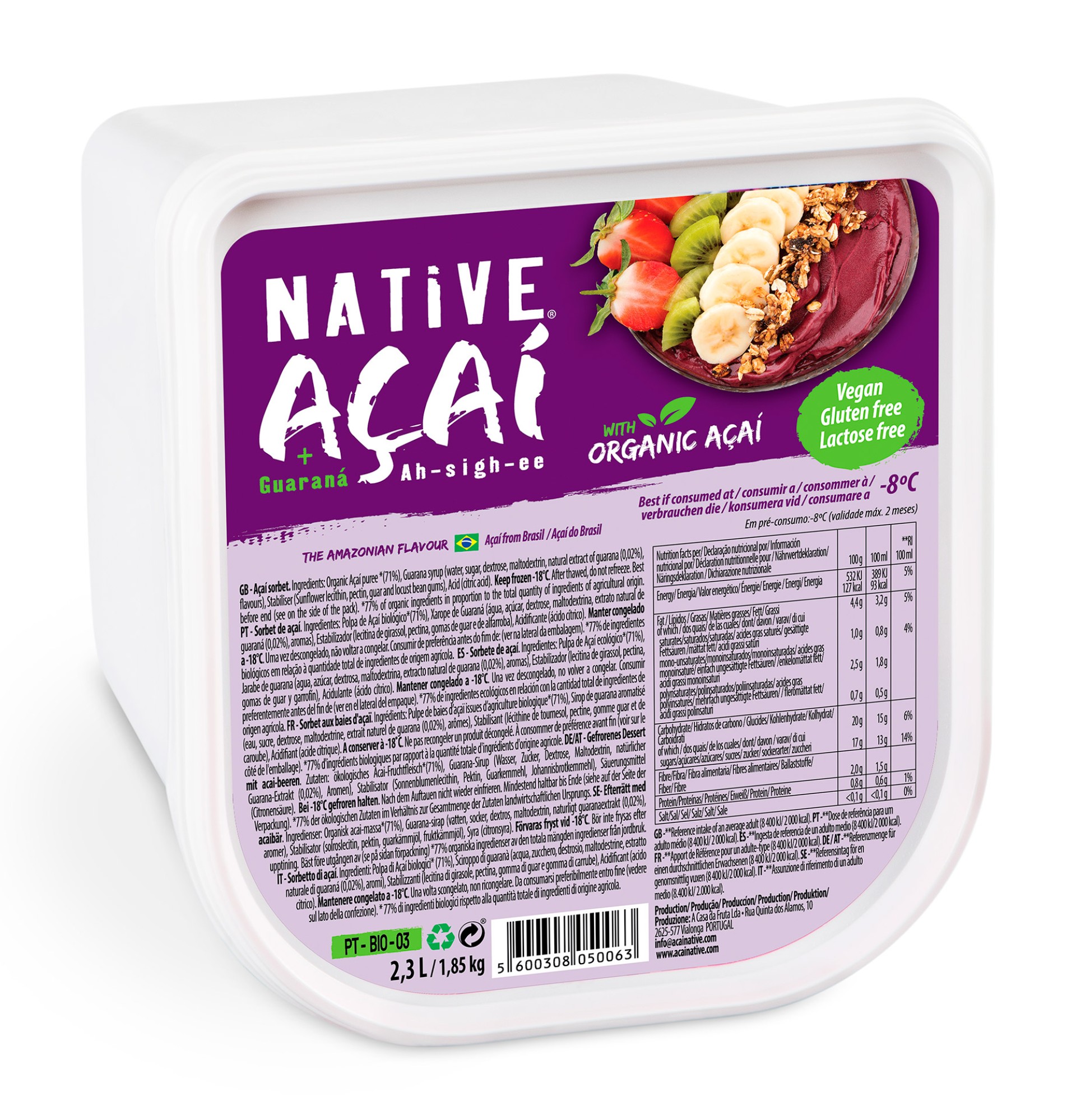 Sorbet Açaí c/ Guaraná Congelado 2x2,3 l Sorbet Açaí c/ Guaraná Congelado 2x2,3 l