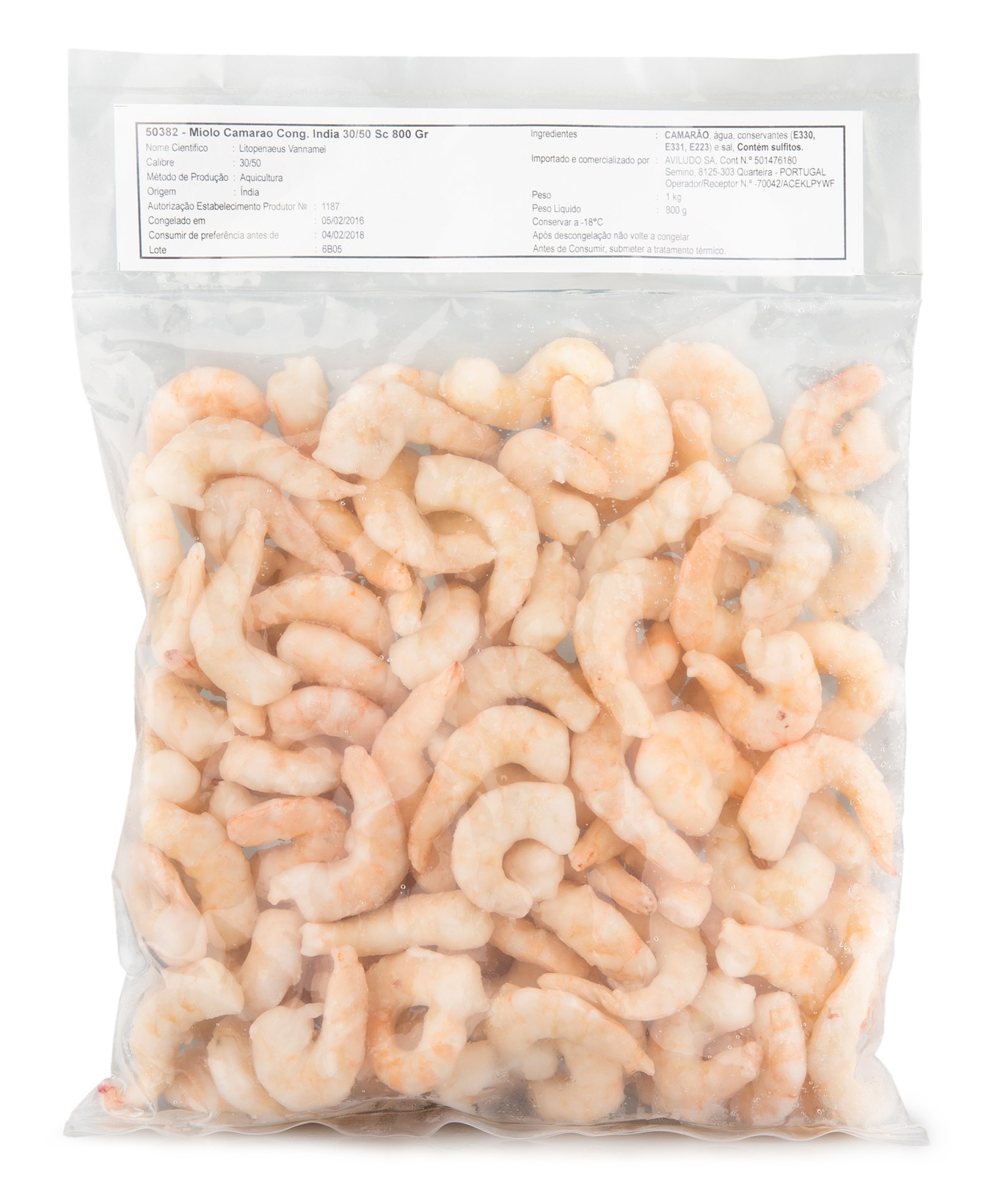 Miolo Camar�o 30/50 Congelado �ndia Saco 800 g