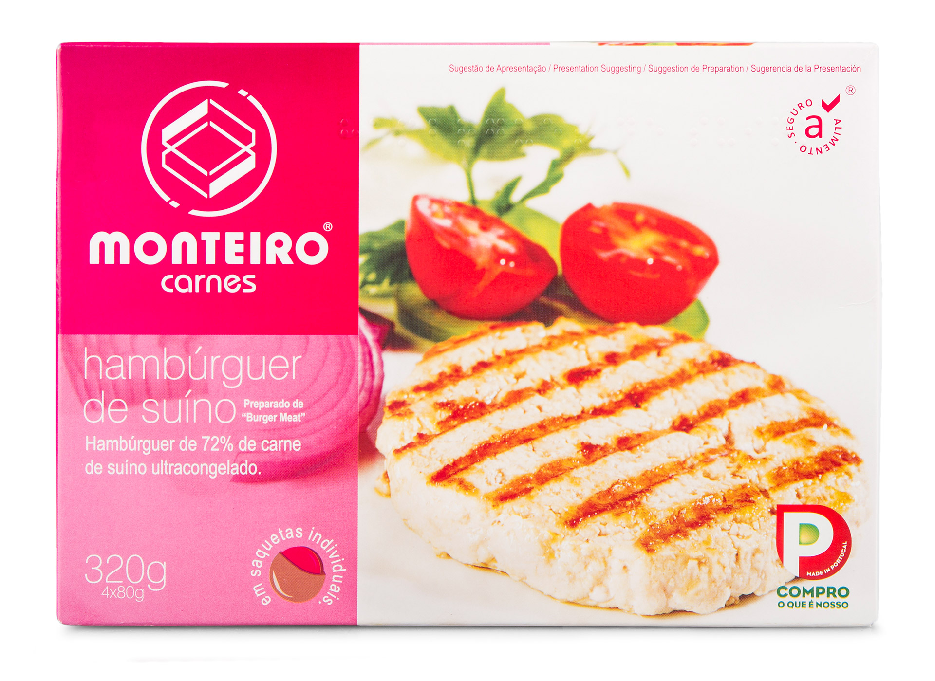 Hamb�rguer Porco Congelado Monteiro Carnes 8x(4x80 g)