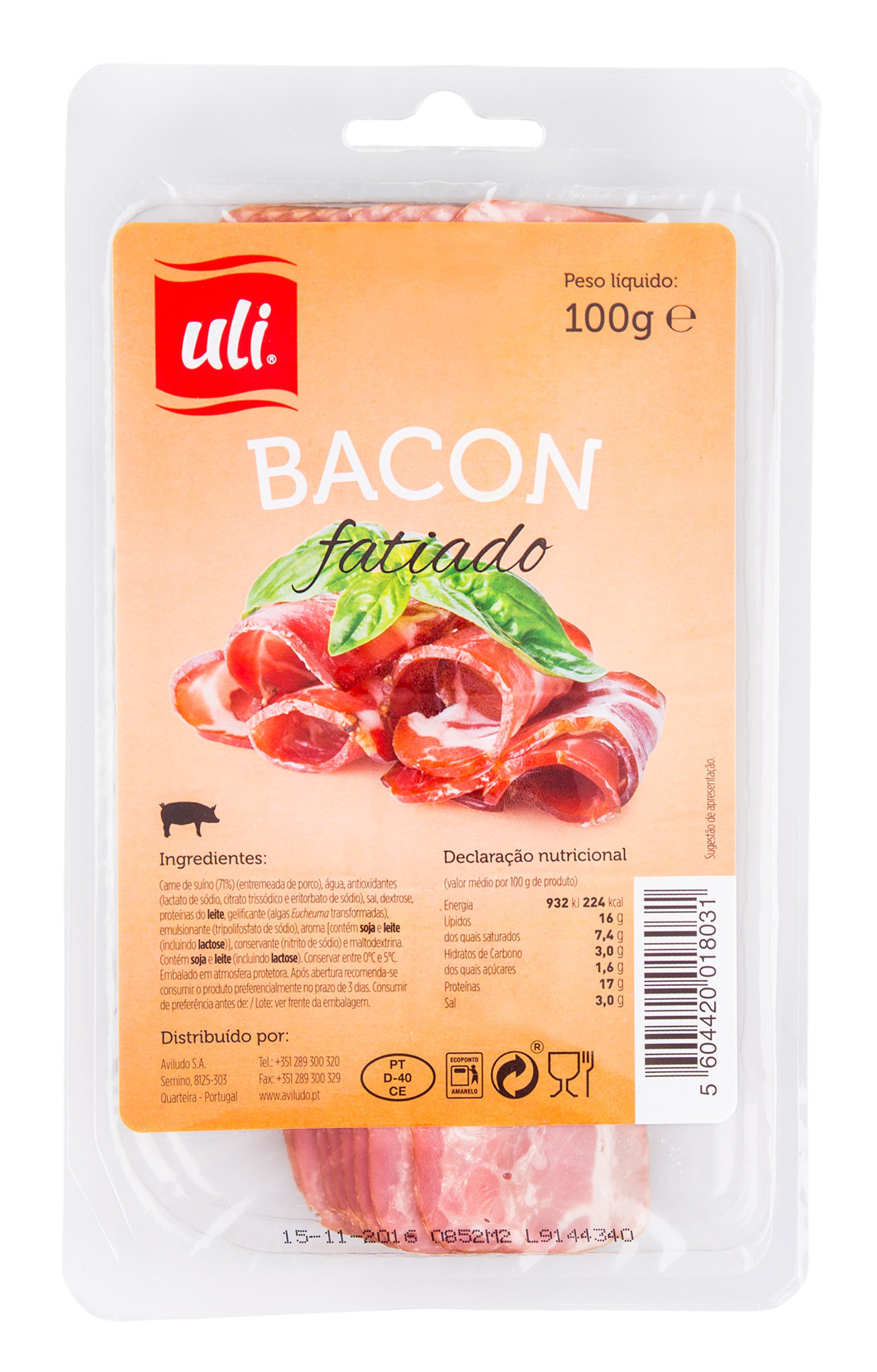Bacon Fatiado Uli 5x100 g