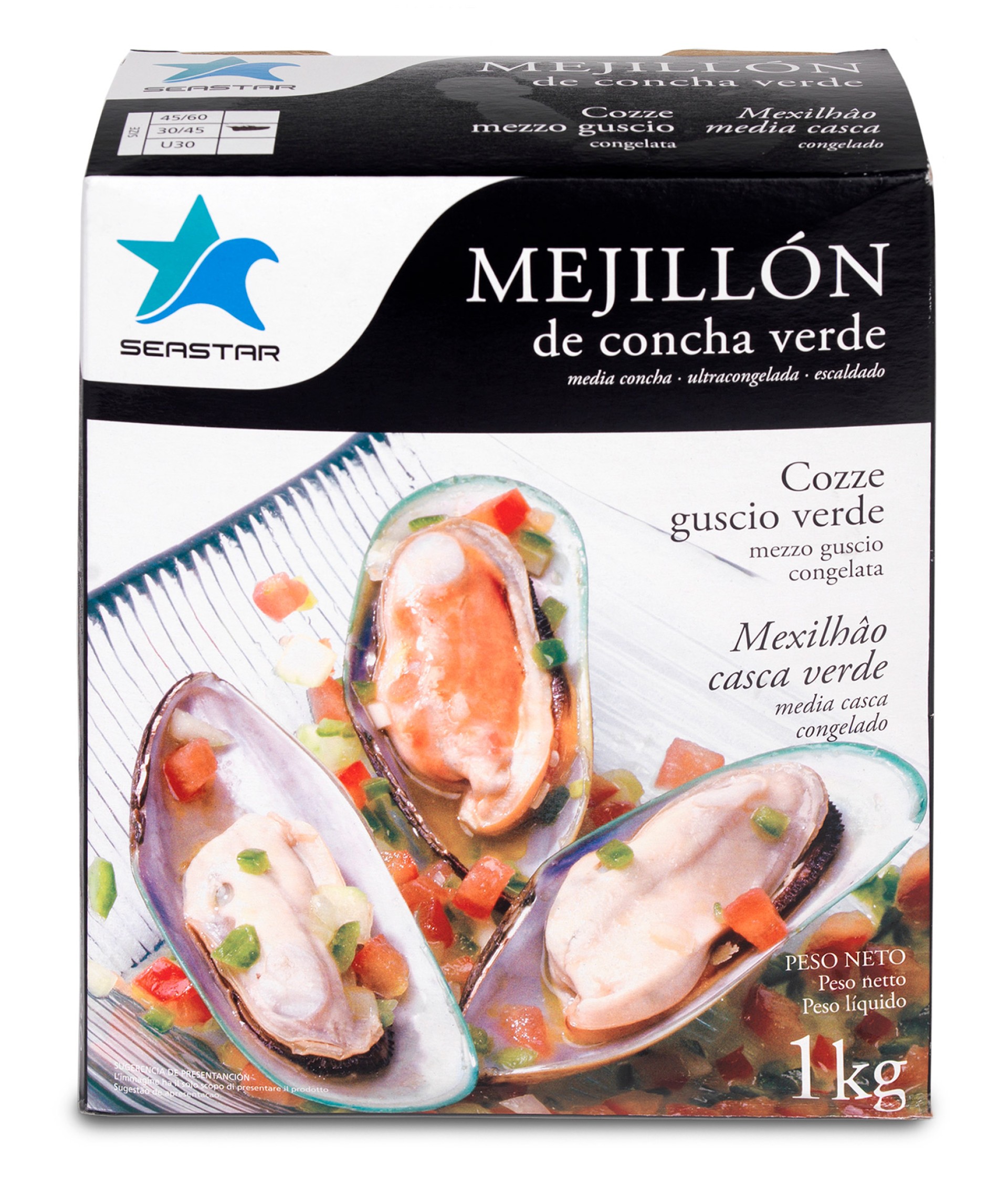 Mexilhão Meia Concha 30/40 Nova Zelândia Cx 1 kg Mexilhão Meia Concha 30/40 Nova Zelândia Cx 1 kg