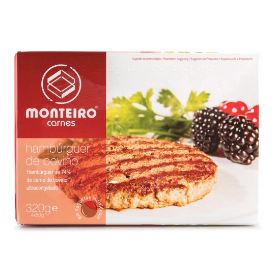 Hamb�rguer Bovino Congelado Monteiro Carnes 8x(4x80 g)