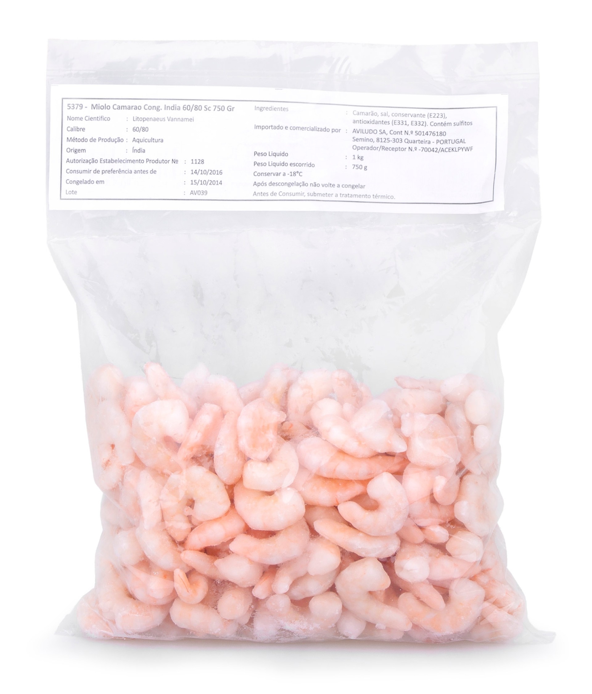 Miolo Camar�o 50/70 Congelado �ndia Saco 800 g