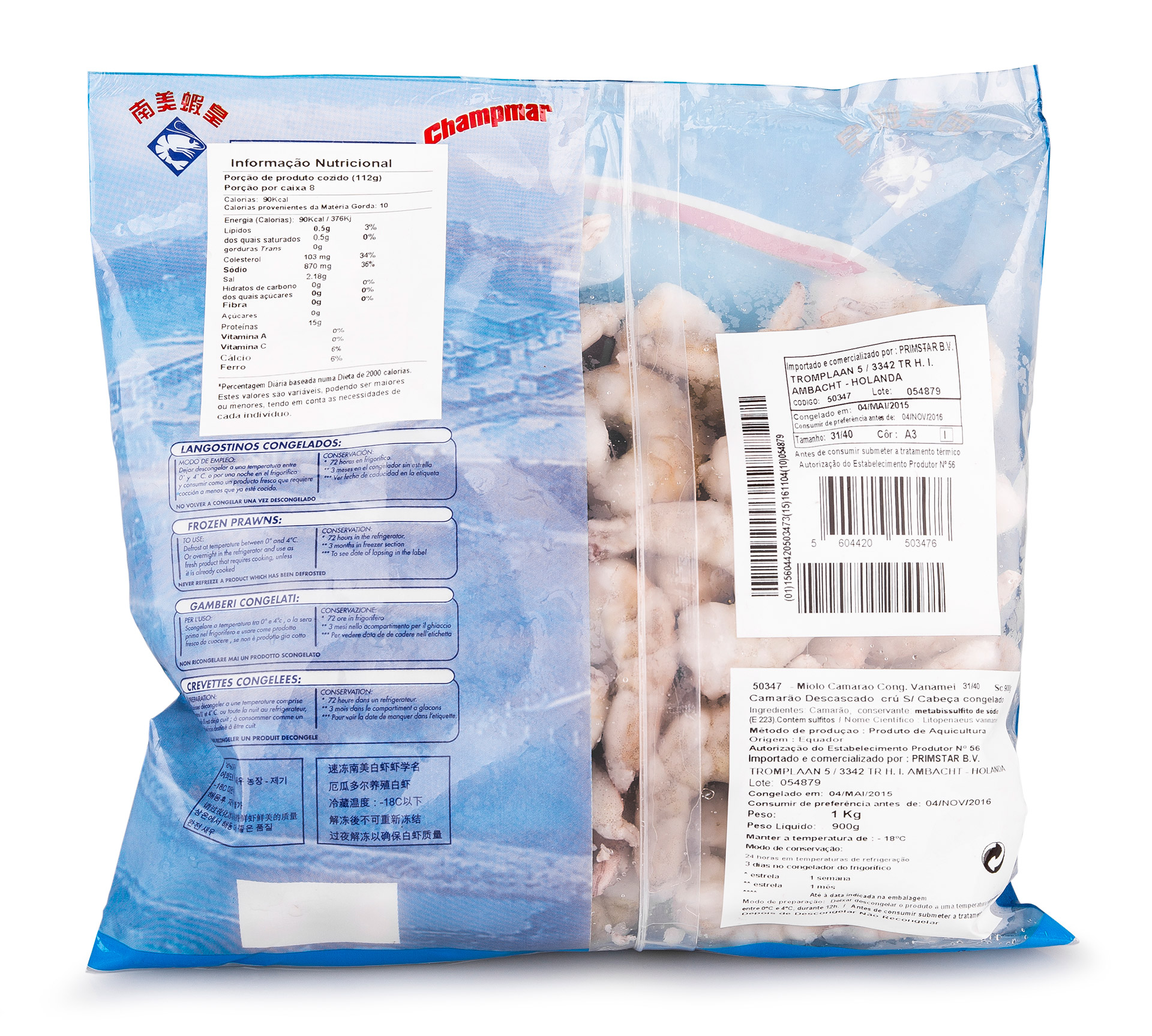 Miolo Camarão Vannamei 31/40 Congelado Saco 900 g Miolo Camarão Vannamei 31/40 Congelado Saco 900 g