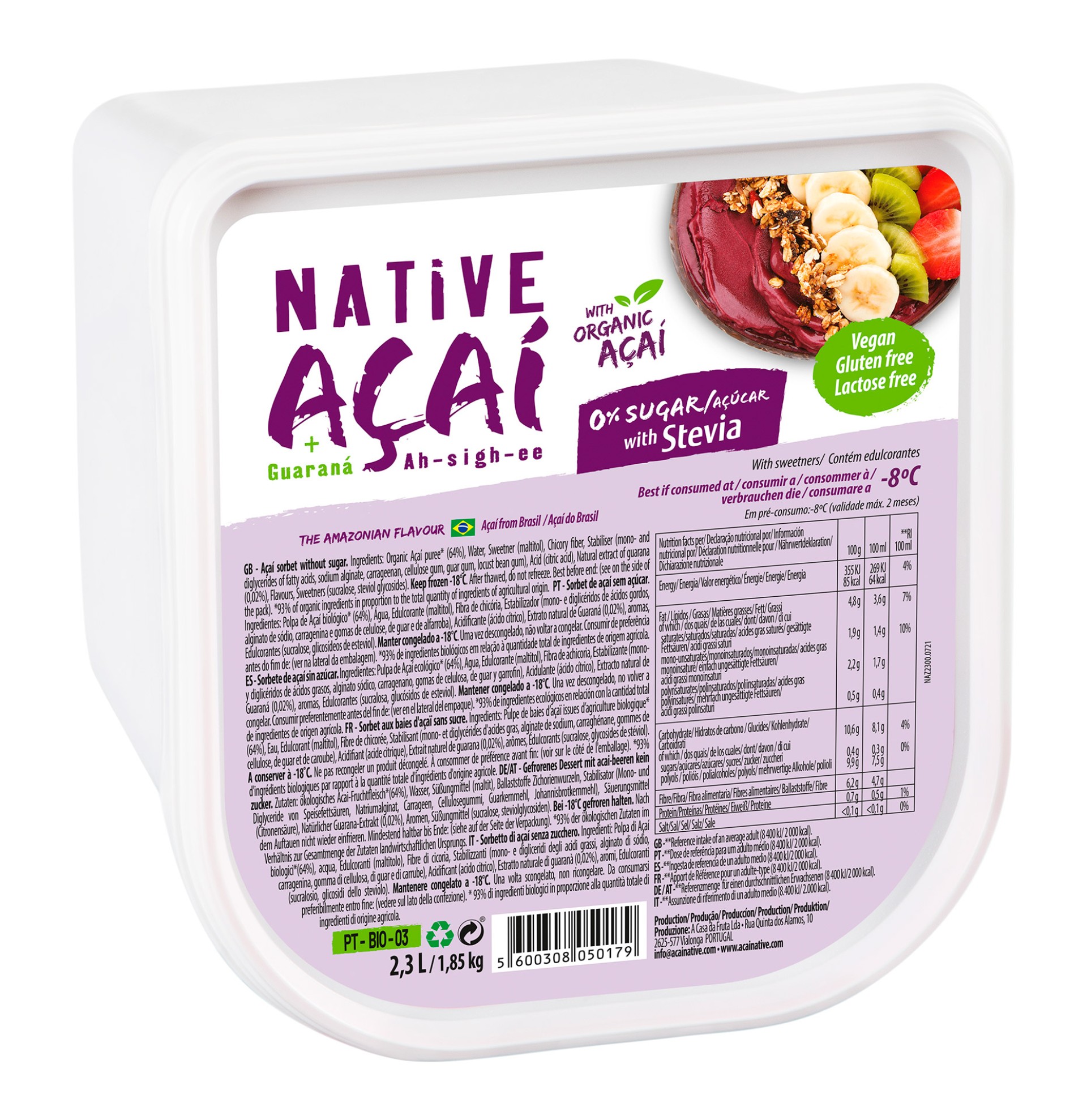 Sorbet A�a� Zero A��car Congelado 2x2,3 l