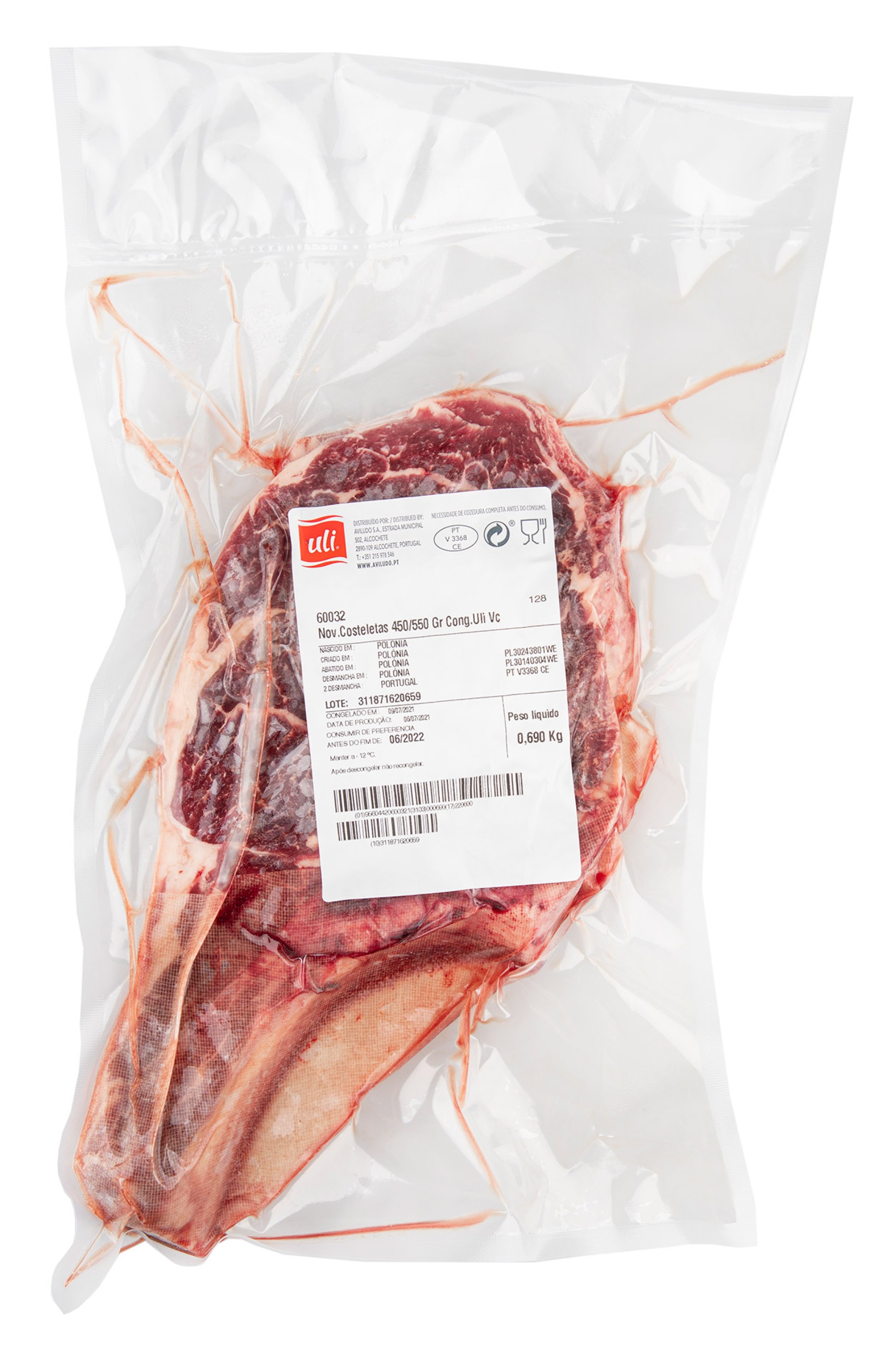 Novilho Costeletas 450/550 g Congeladas Uli V�cuo