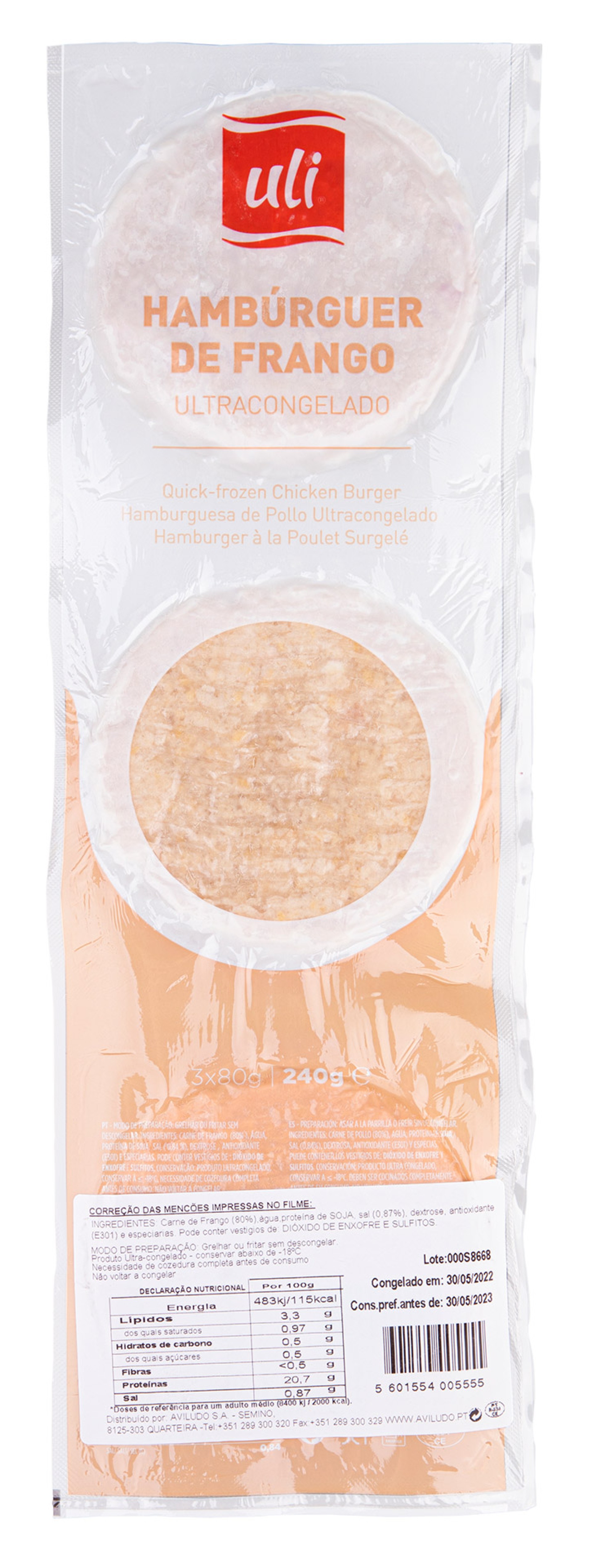 Hambúrguer Frango Congelado Uli 14x(3x80 g) Hambúrguer Frango Congelado Uli 14x(3x80 g)