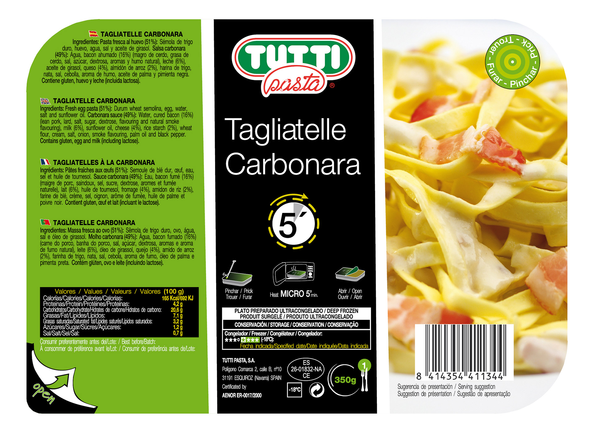 Tagliatelle Carbonara Congelada Tutti 12x350 g Tagliatelle Carbonara Congelada Tutti 12x350 g
