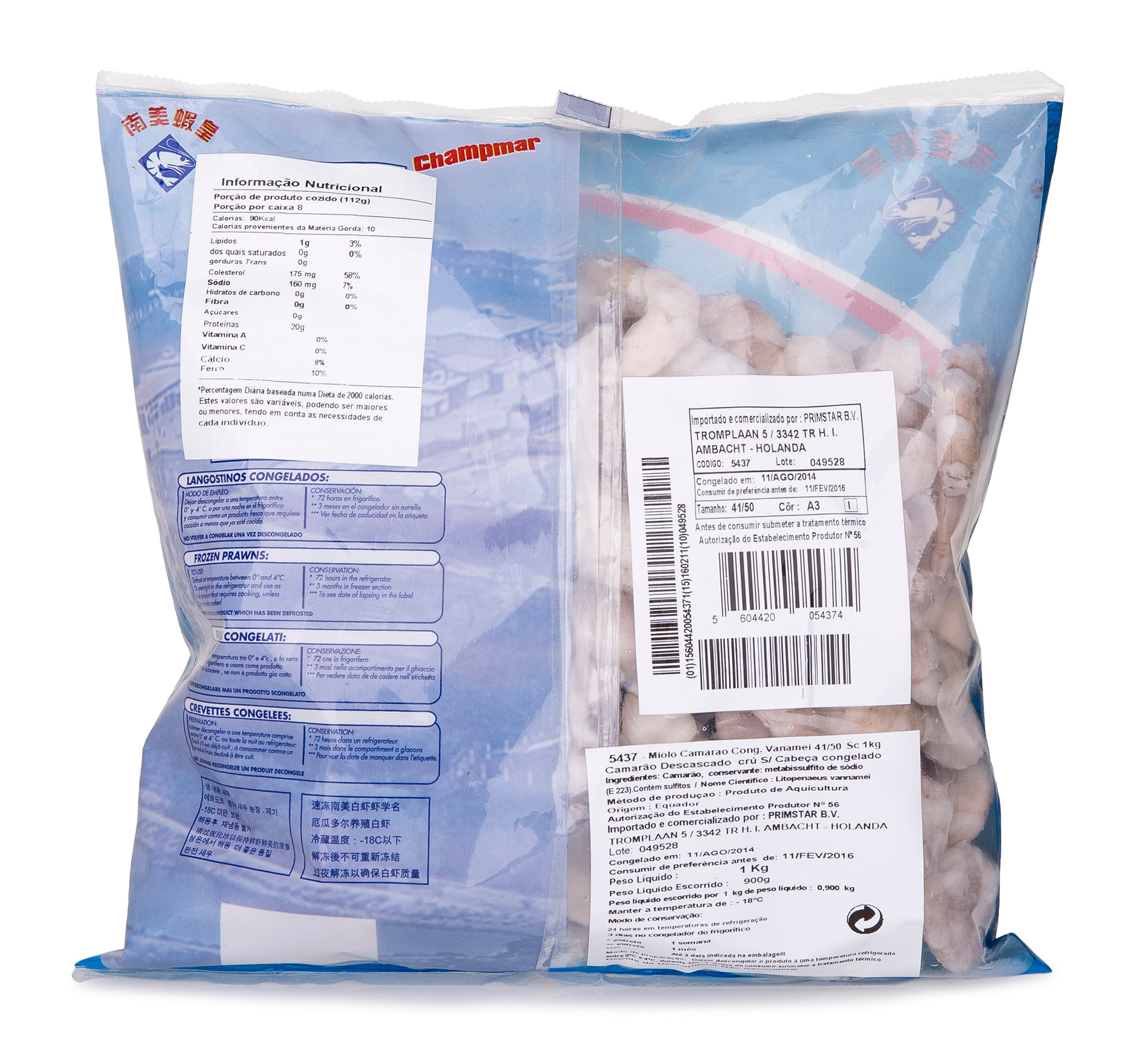 Miolo Camarão Vannamei 41/50 Congelado Saco 900 g Miolo Camarão Vannamei 41/50 Congelado Saco 900 g