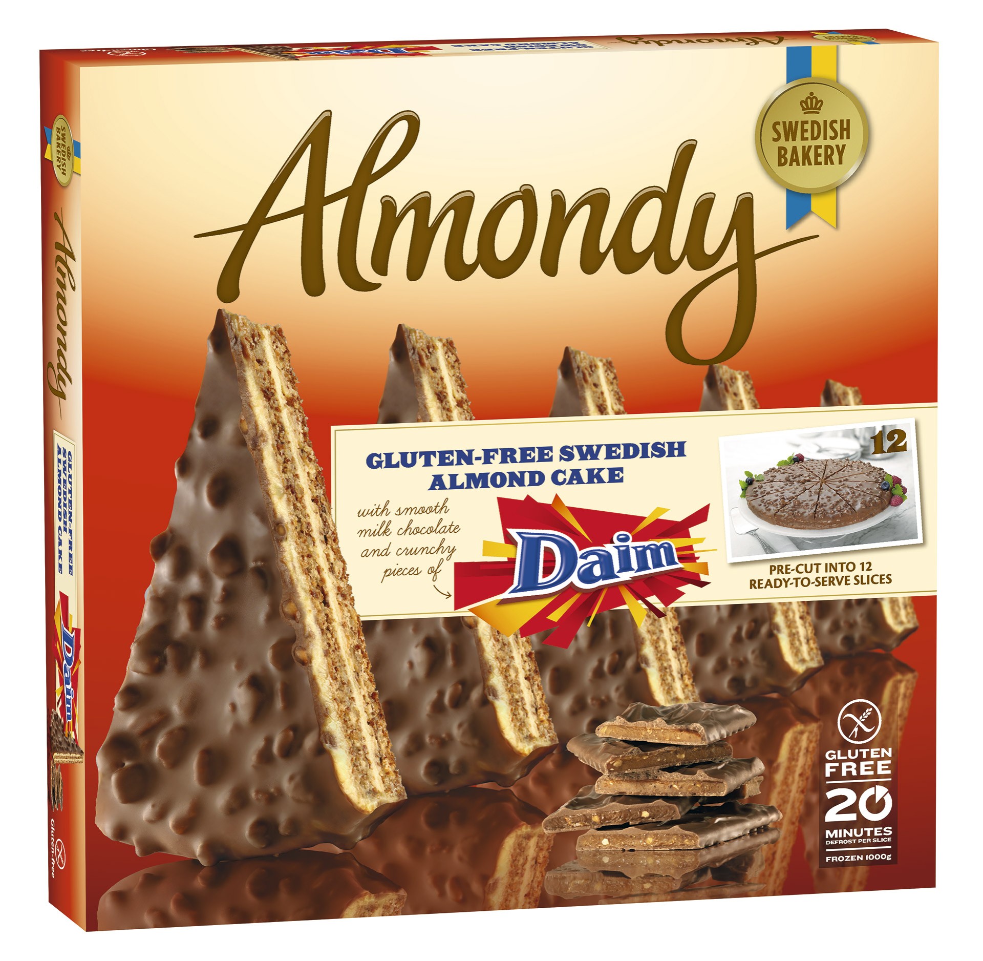Bolo Amêndoa Chocolate/Caramelo Daim Congelado 1 kg Bolo Amêndoa Chocolate/Caramelo Daim Congelado 1 kg