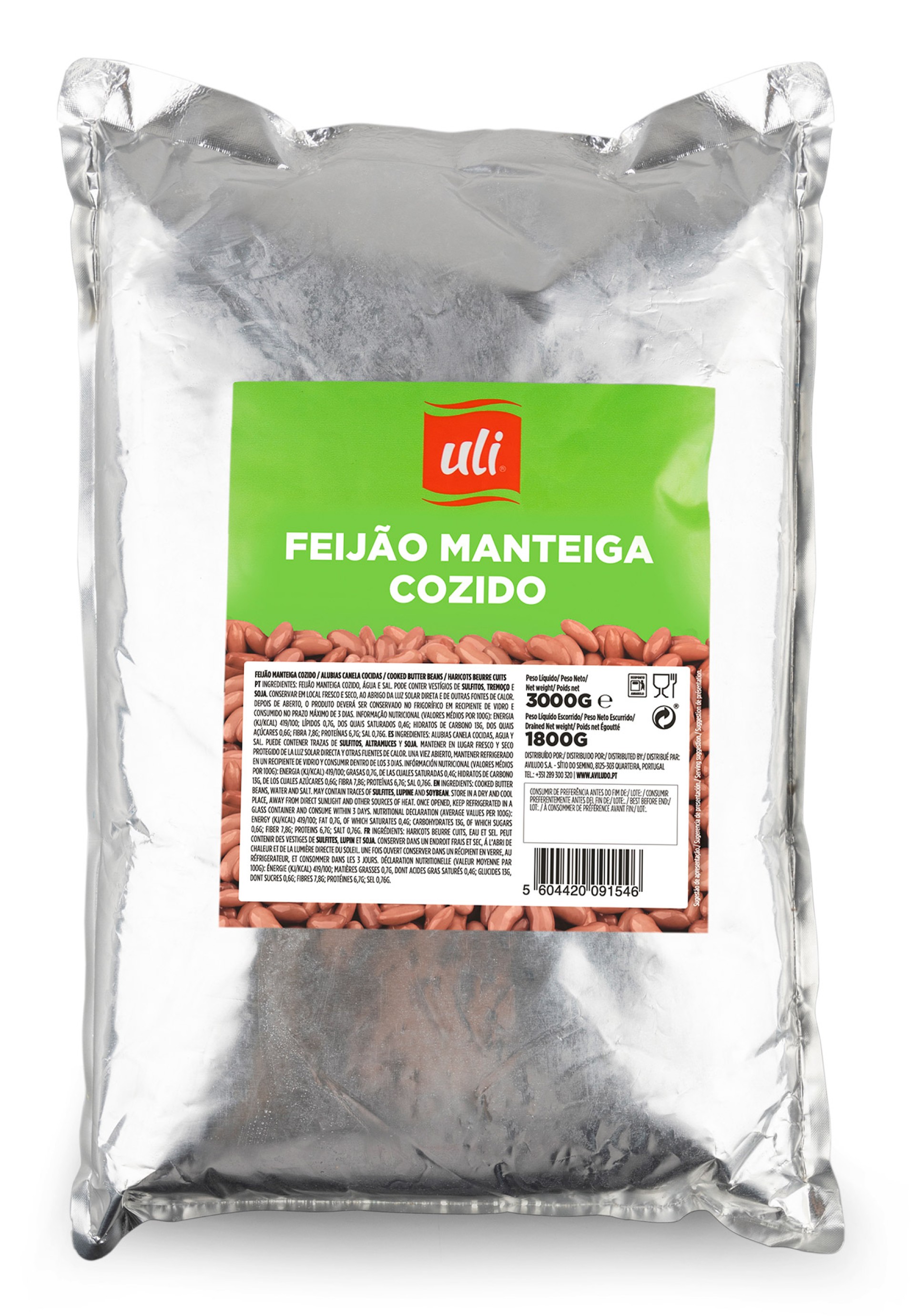 Feijão Manteiga Cozido Uli 5x3 kg Feijão Manteiga Cozido Uli 5x3 kg