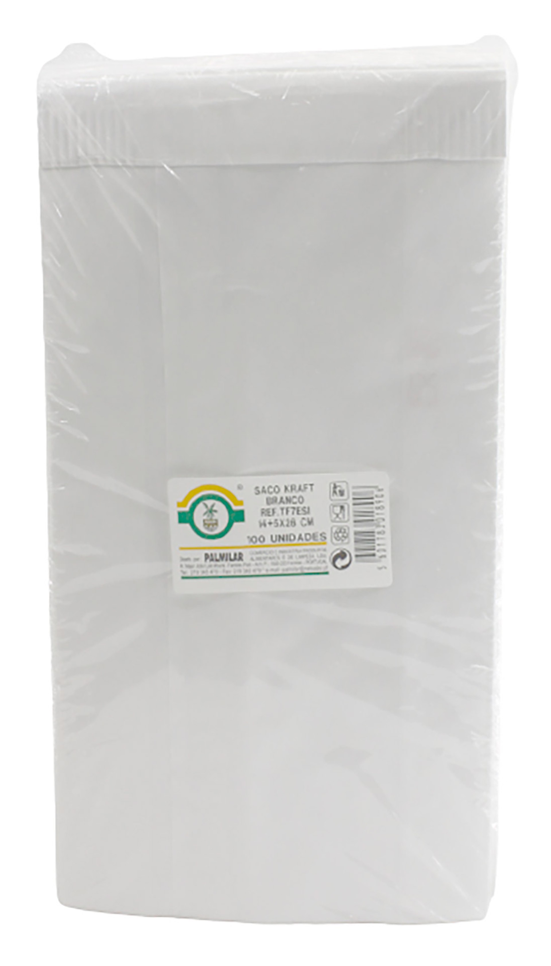 Saco Papel Kraft Branco 14+5x28 cm Emb. 100 Un