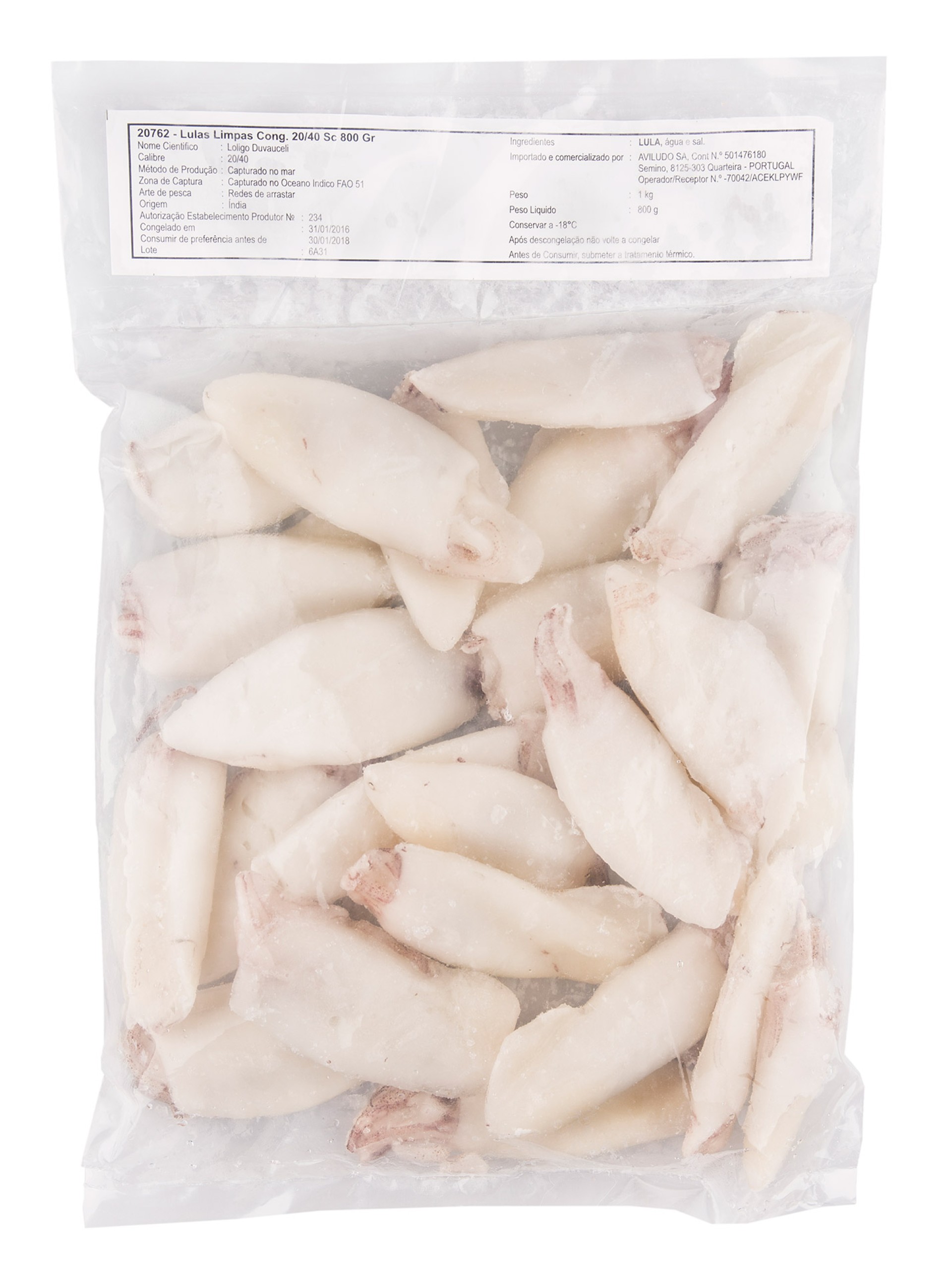 Lula Limpa 20/40 Congelada 6x800 g