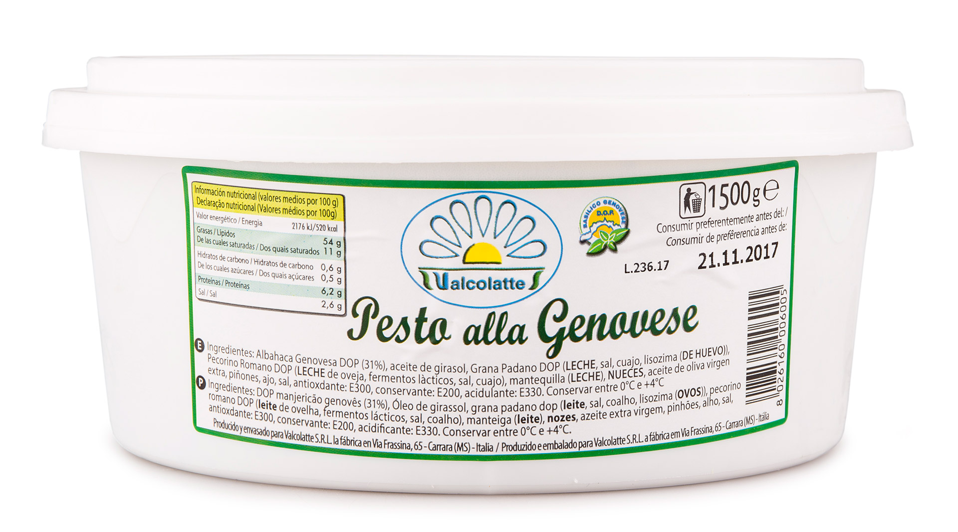 Molho Pesto Fresco Valcollate 1,5 kg Molho Pesto Fresco Valcollate 1,5 kg