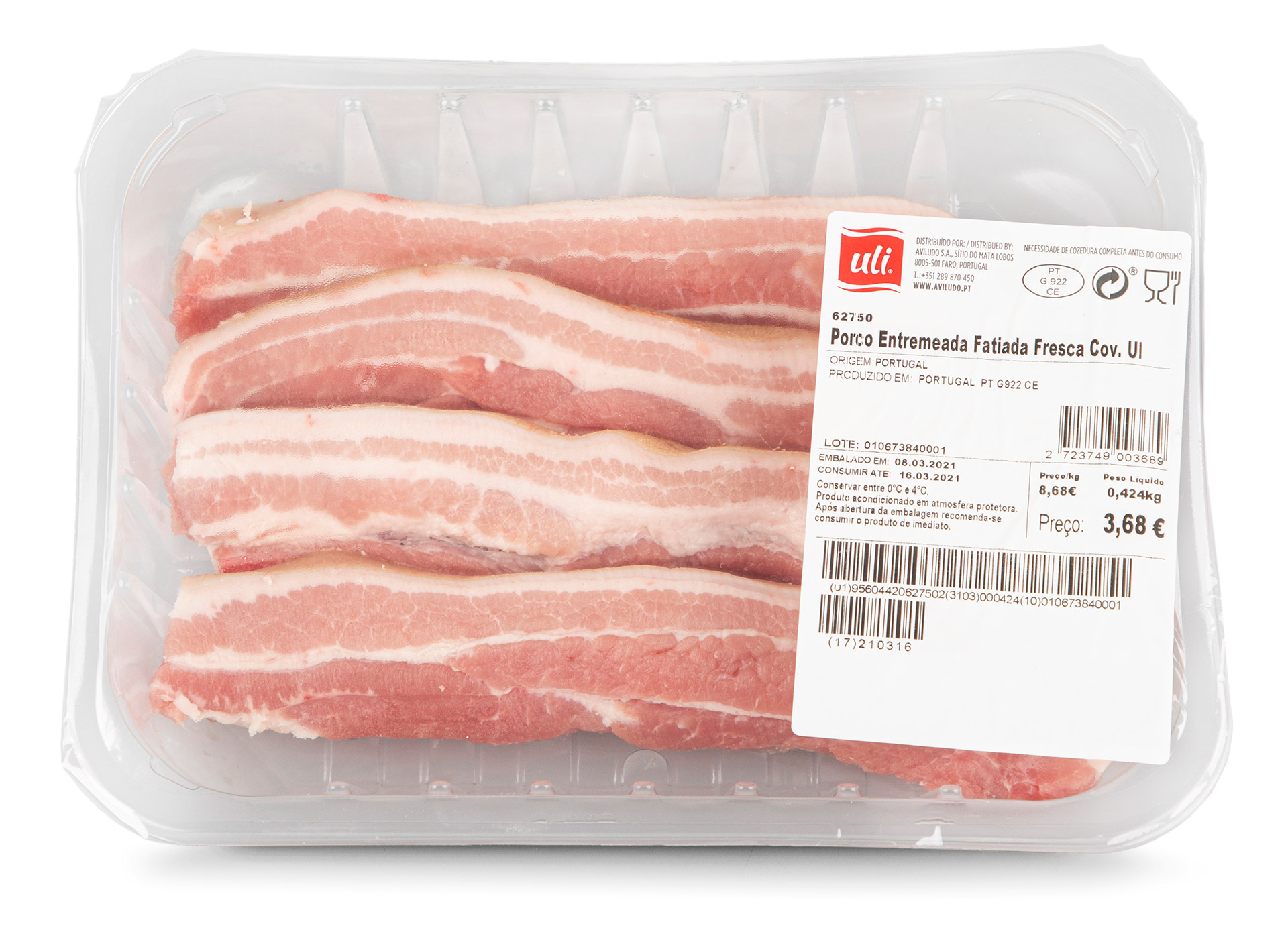 Porco Entremeada Fatiada Fresca Uli Cuvete