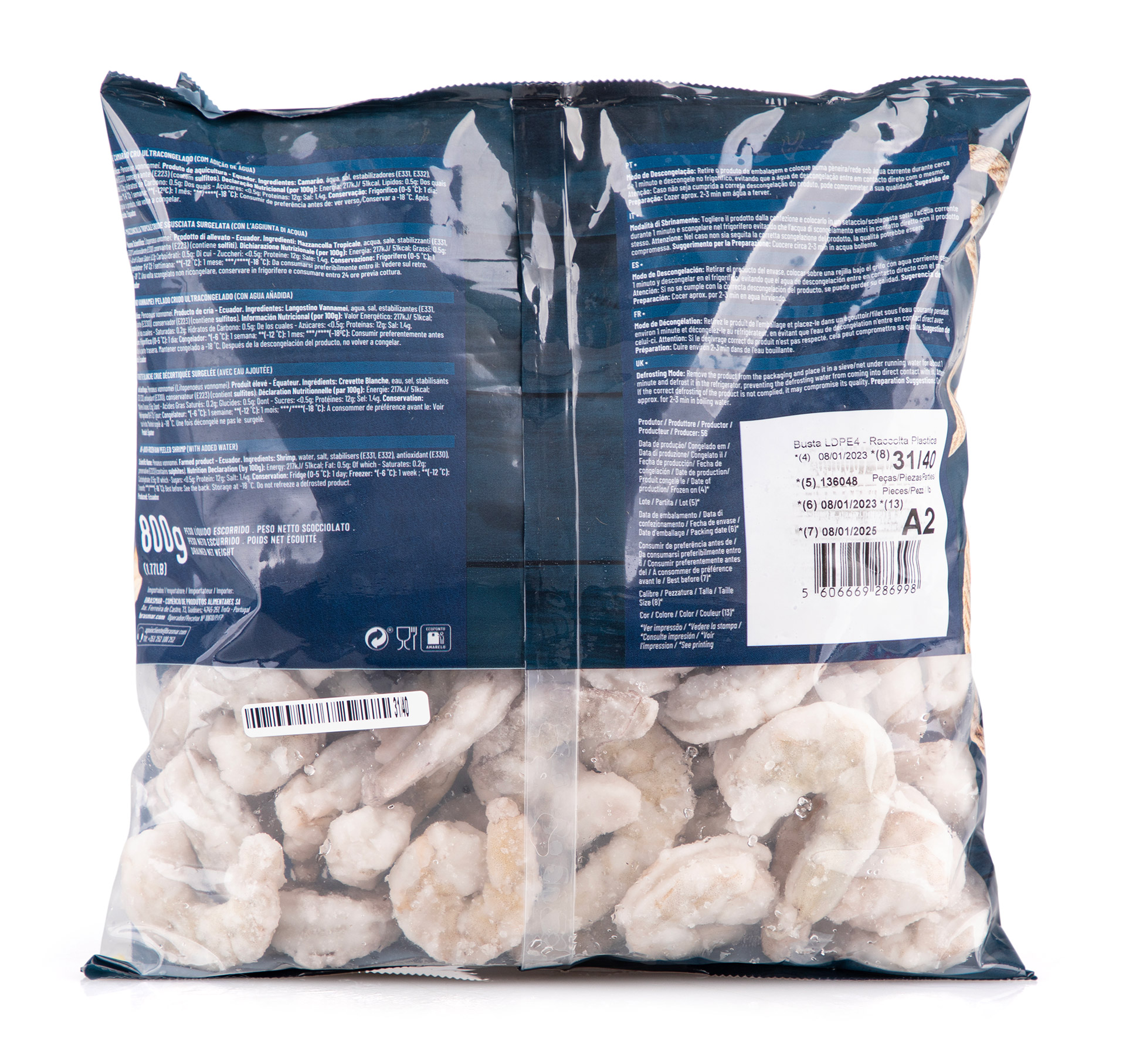 Miolo Camarão Vannamei 31/40 Congelado Saco 800 g Miolo Camarão Vannamei 31/40 Congelado Saco 800 g