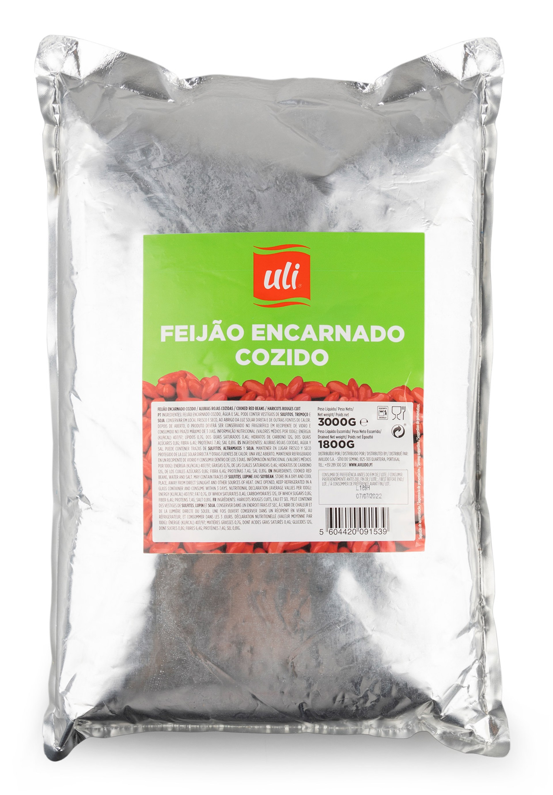 Feijão Encarnado Cozido Uli 5x3 kg Feijão Encarnado Cozido Uli 5x3 kg
