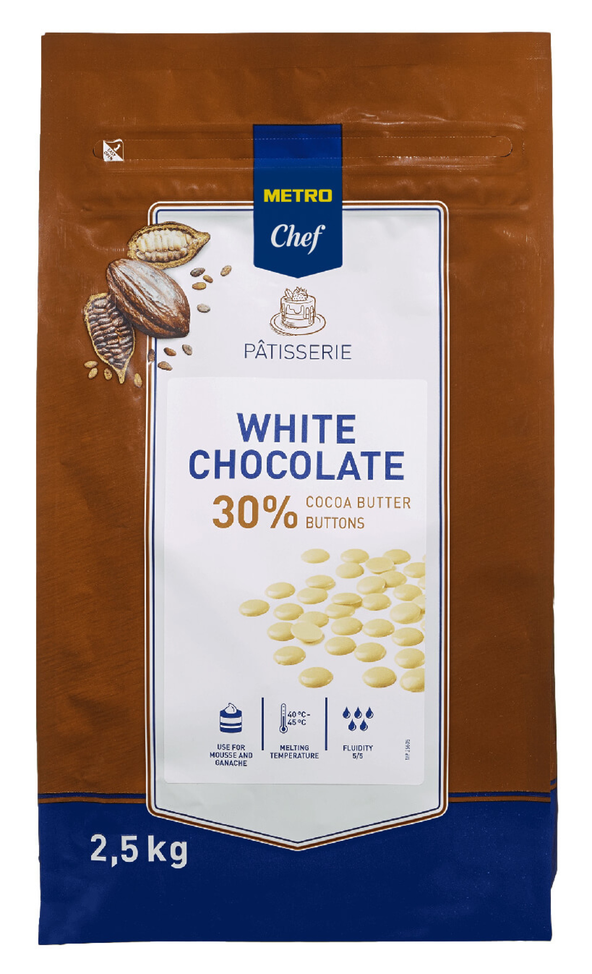 Chocolate Branco 30% Botões METRO Chef 2,5 kg Chocolate Branco 30% Botões METRO Chef 2,5 kg