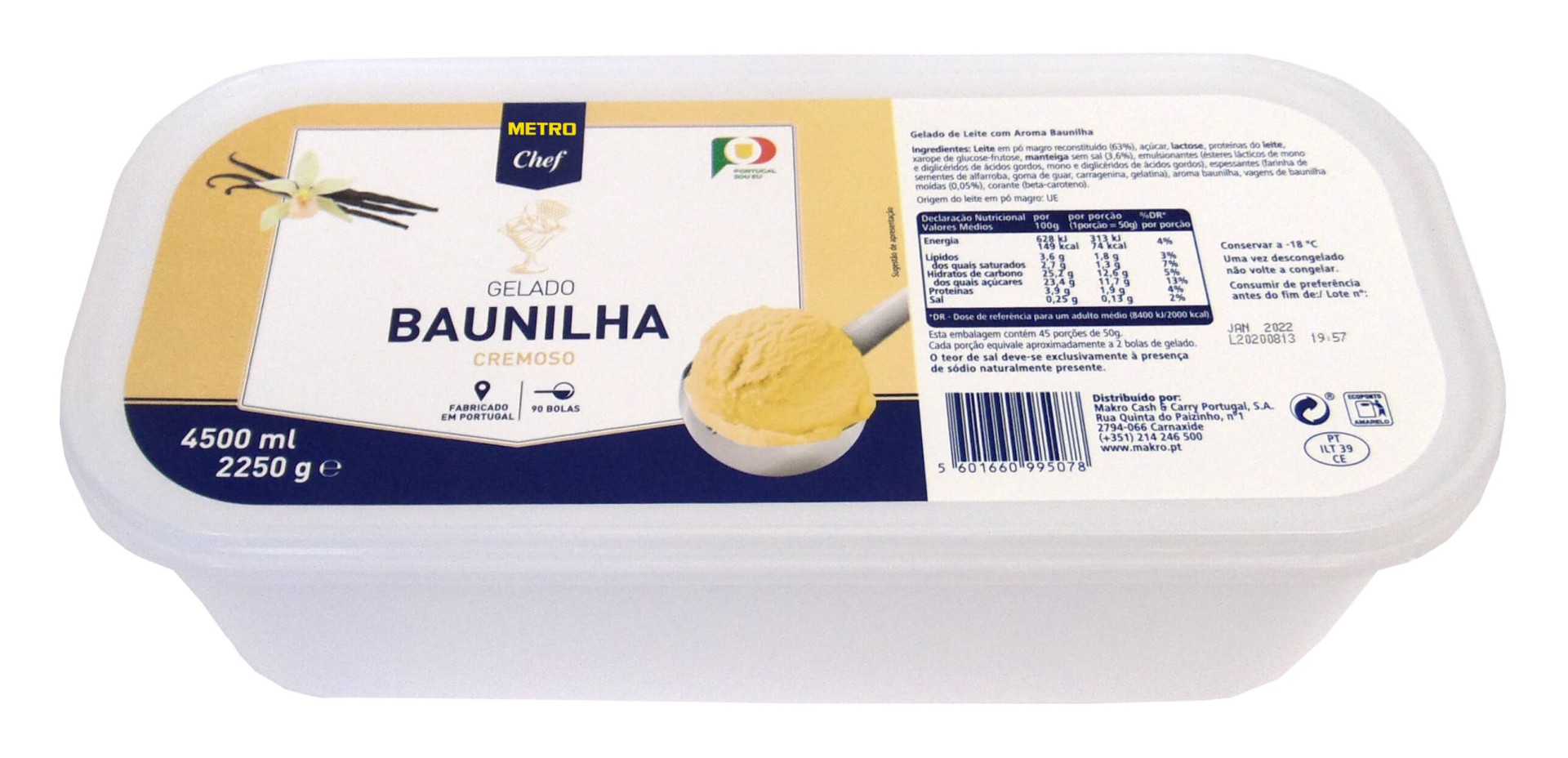 Gelado Baunilha METRO Chef Congelado Cuba 4,5 l
