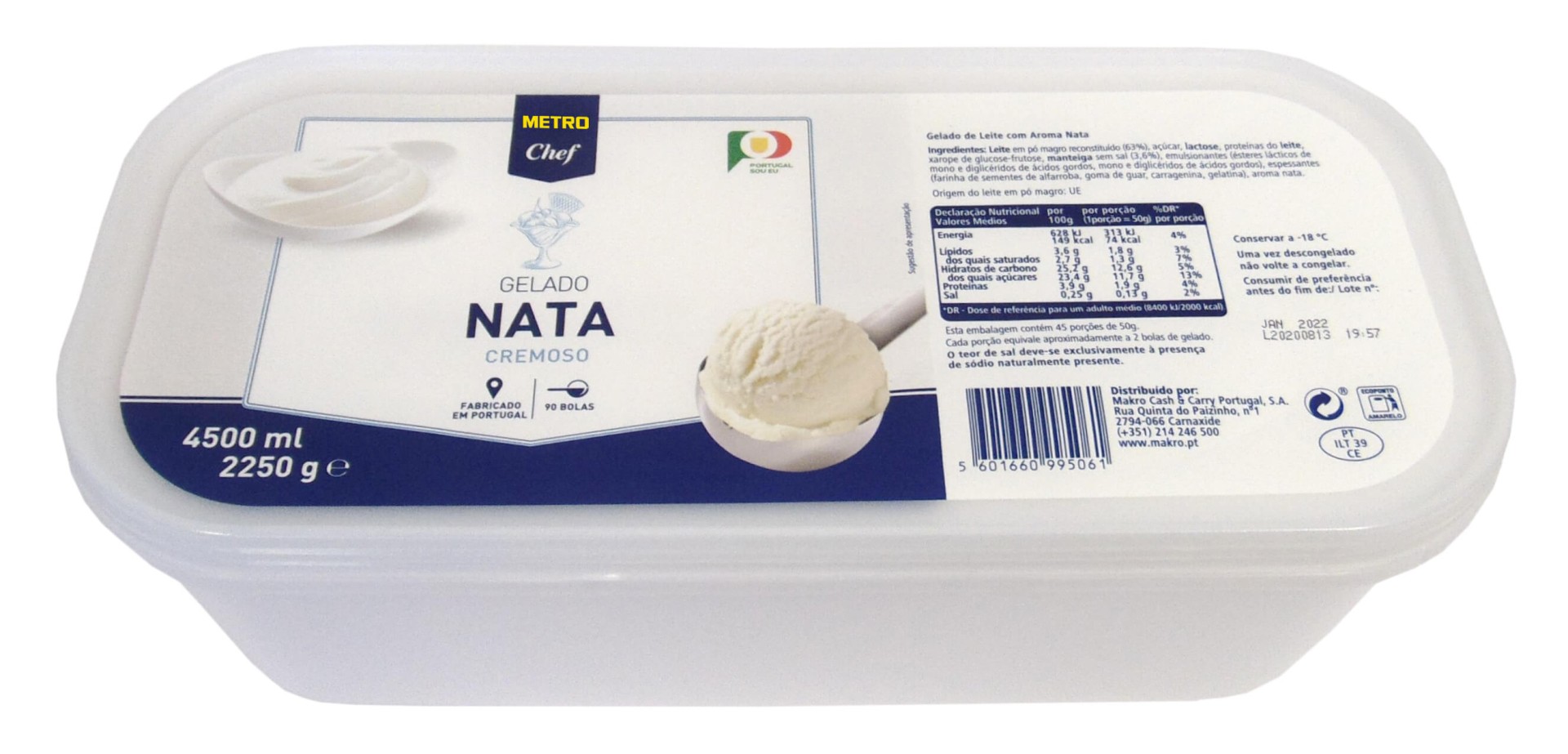 Gelado Nata Congelado METRO Chef Cuba 4,5 l