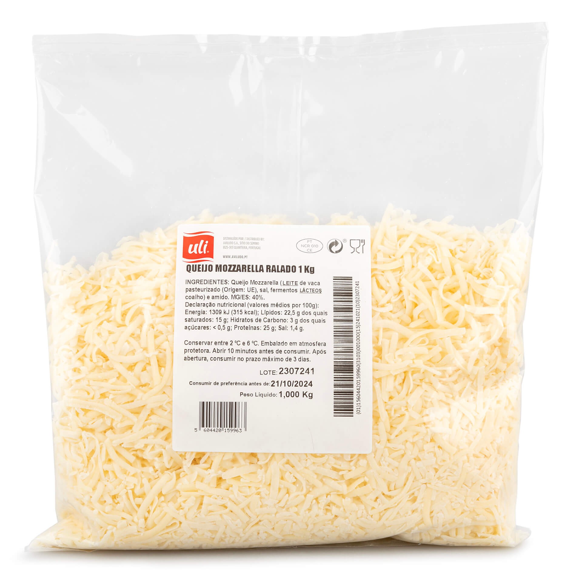 Queijo Mozzarella Ralado Uli 1 kg Queijo Mozzarella Ralado Uli 1 kg