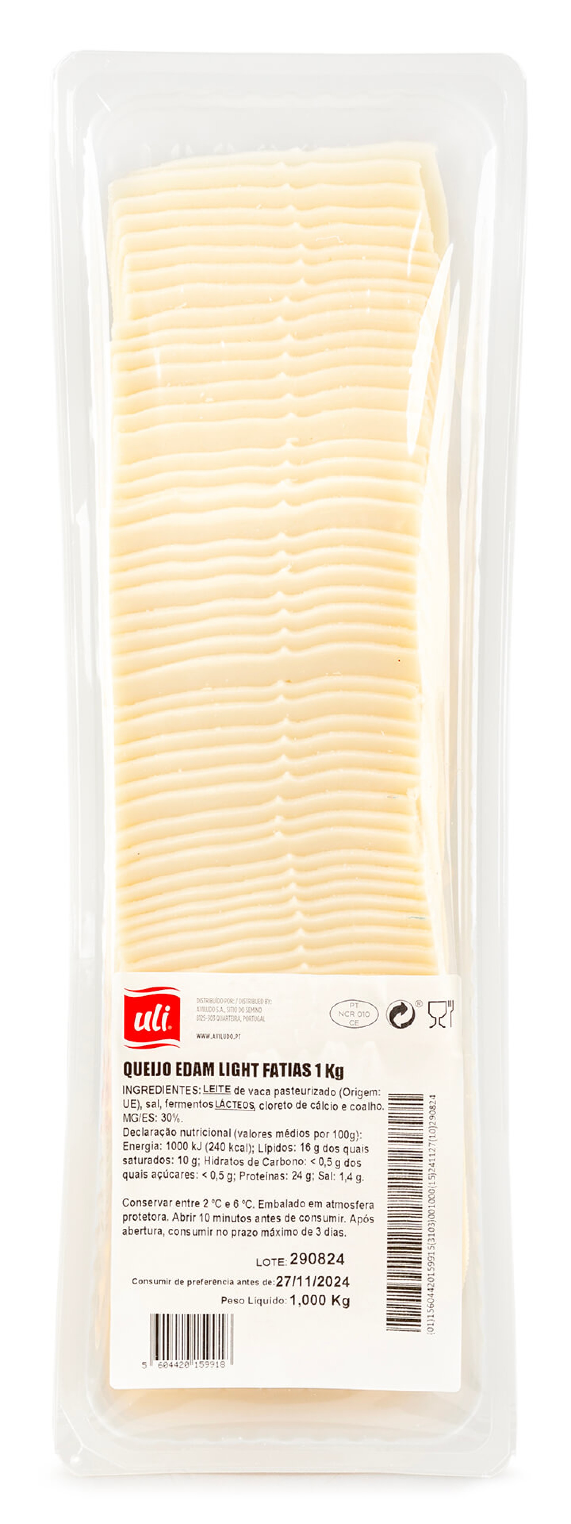 Queijo Edam Fatiado Light Uli 1 kg