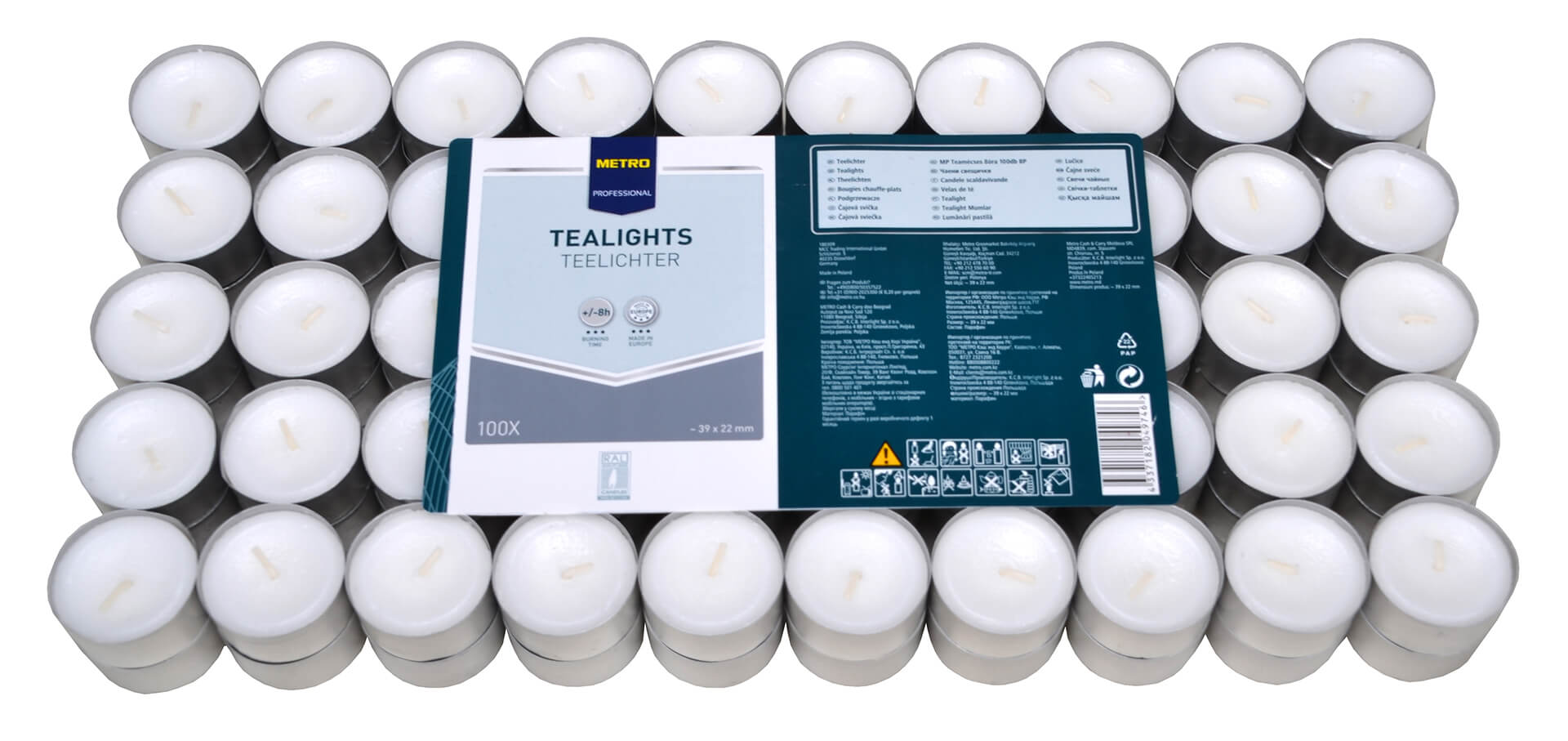 Vela Tealights 8 Horas METRO Profissional Cx 100 Un