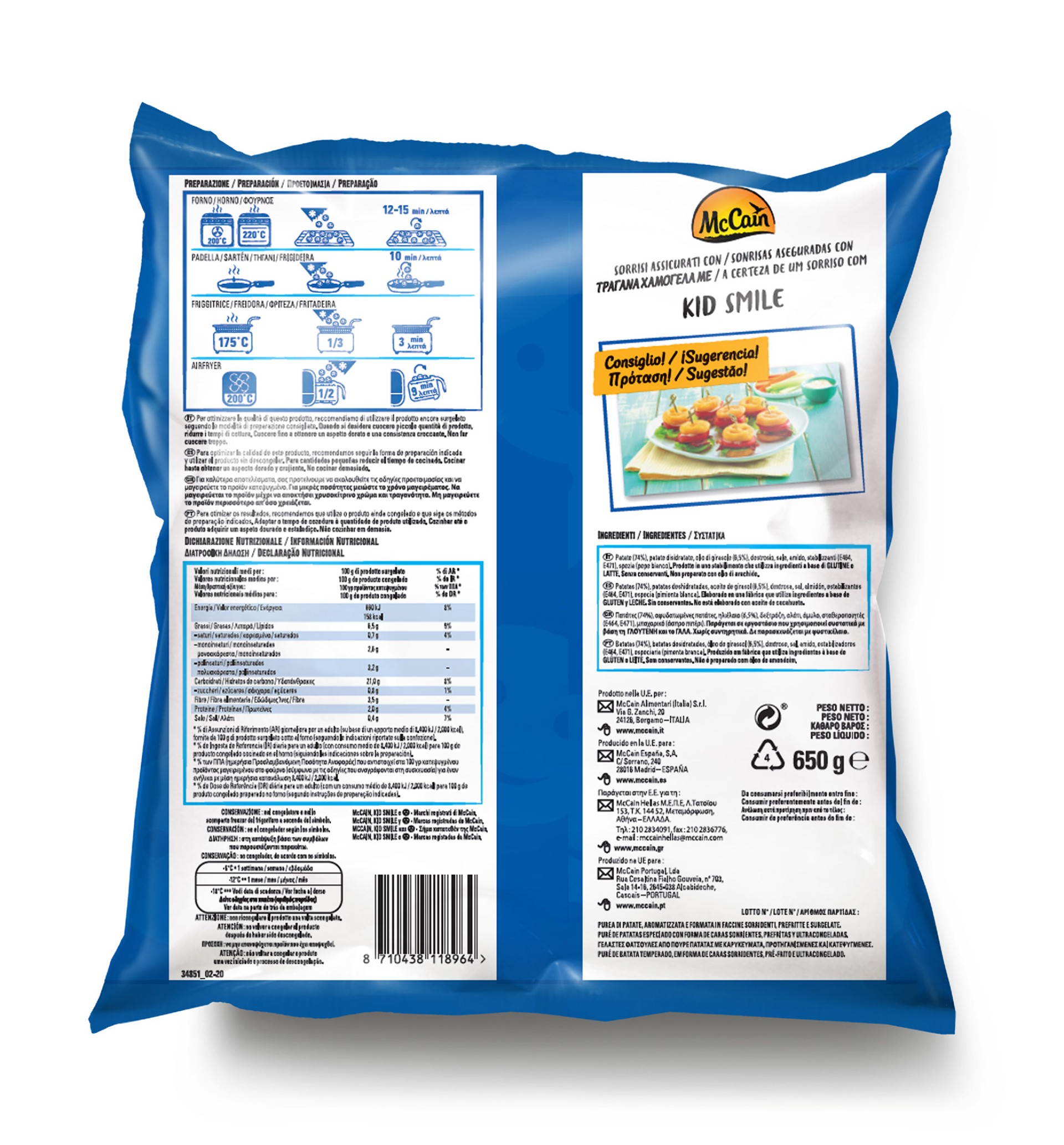 Batata Kid Smile Congelada McCain 12x650 g