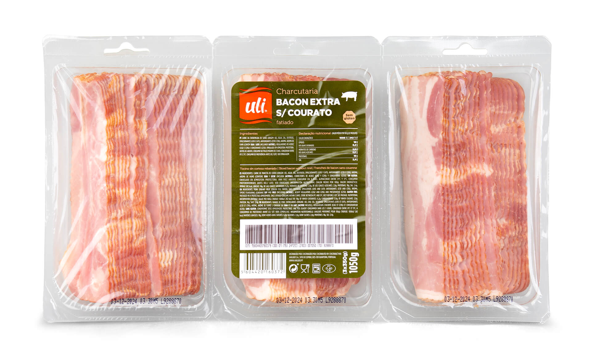 Bacon Extra Fatiado s/ Courato Uli 3x350 g