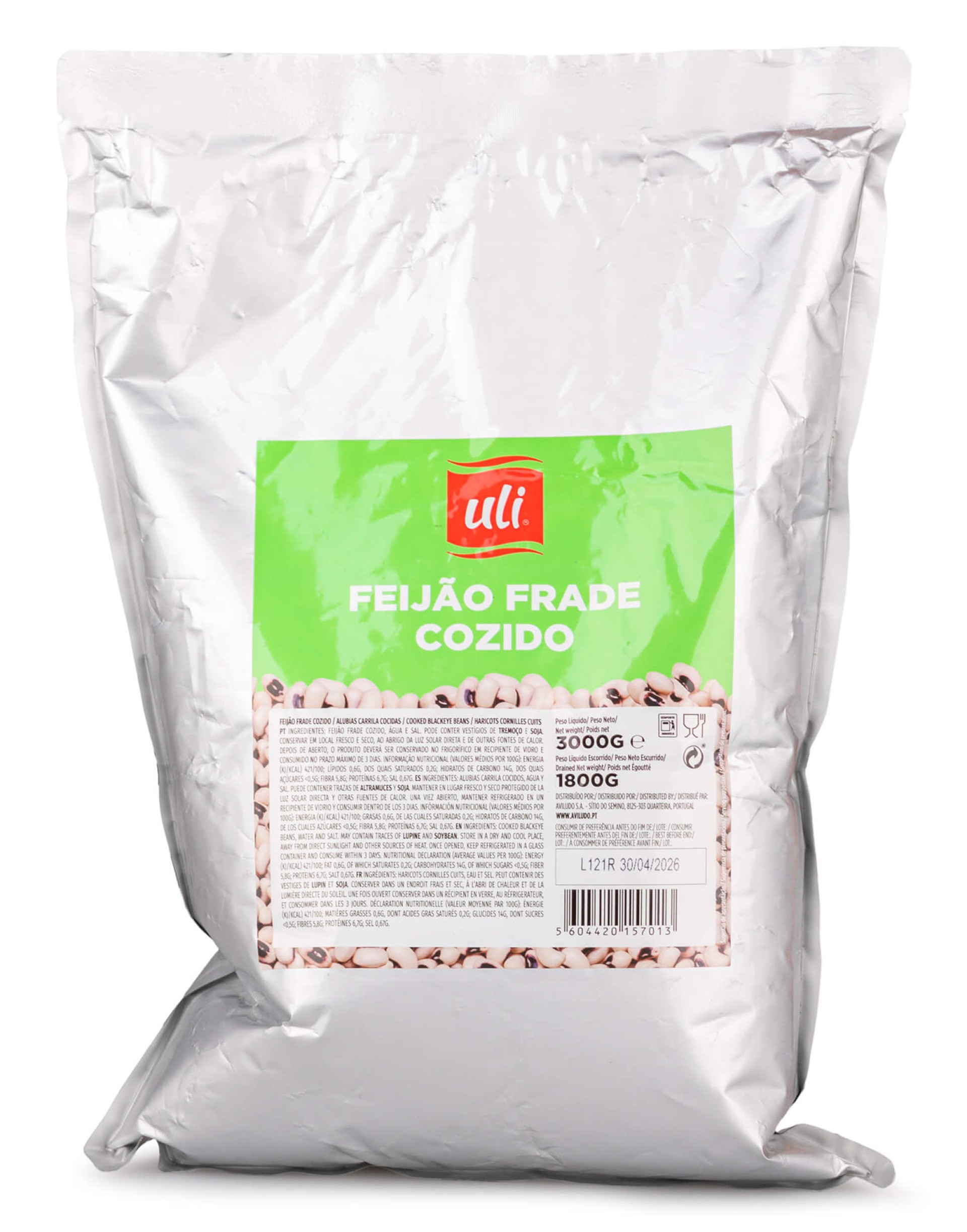 Feijão Frade Cozido Uli 5x3 kg Feijão Frade Cozido Uli 5x3 kg