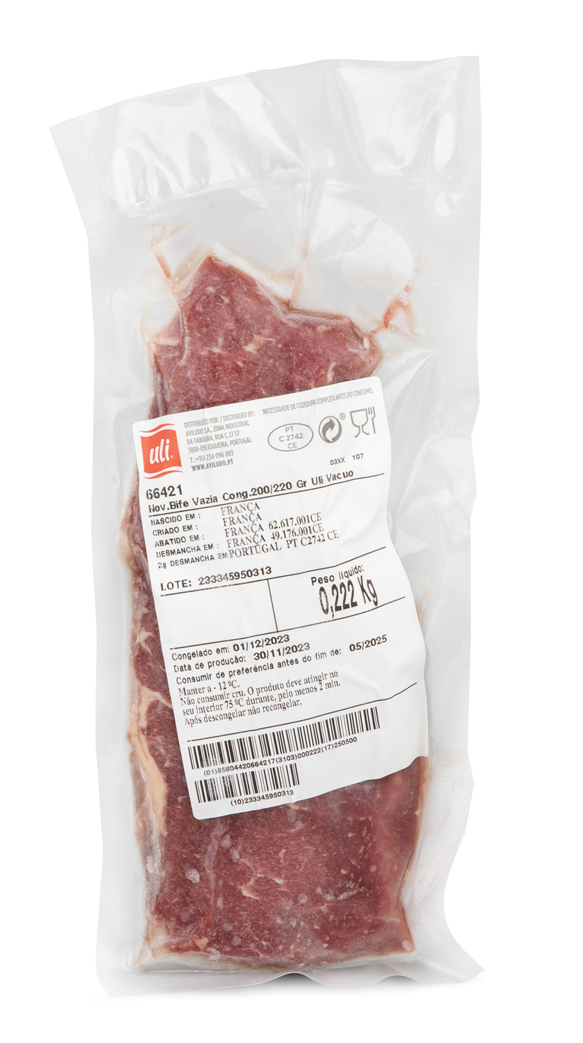 Novilho Bife Vazia 200/220 g Congelado Uli V�cuo