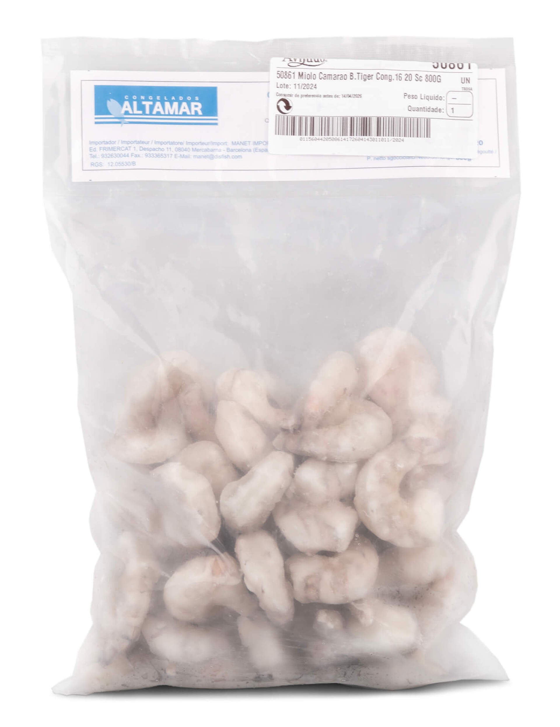 Miolo Camarão Black Tiger 16/20 Congelado Saco 800 g Miolo Camarão Black Tiger 16/20 Congelado Saco 800 g