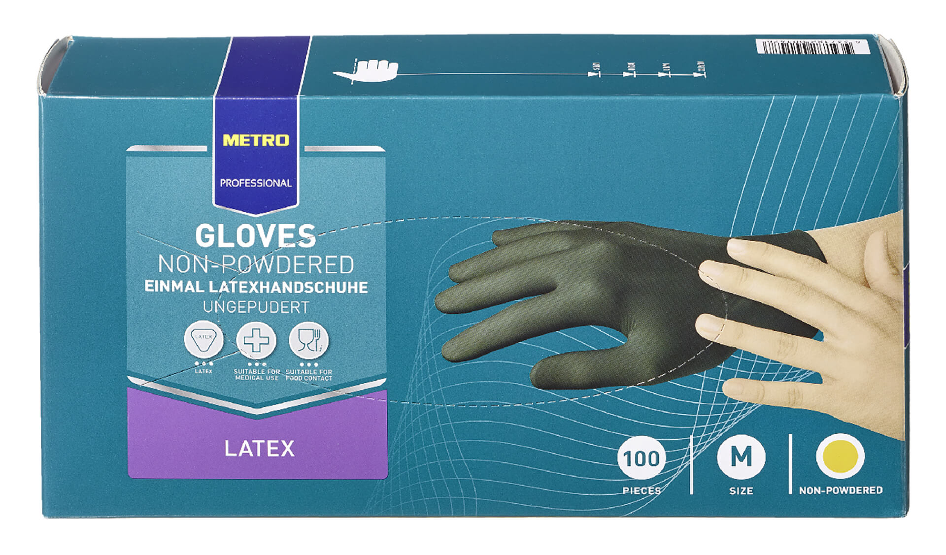 Luvas Latex Pretas Tamanho M METRO Profissional Emb. 100 Un