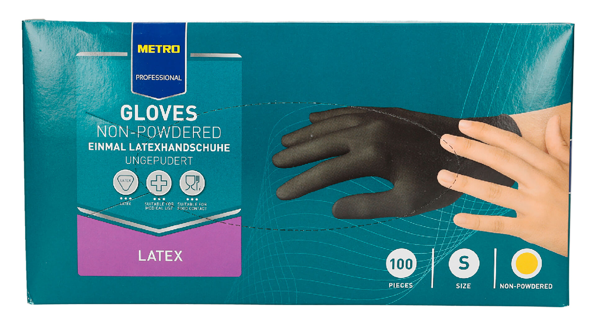 Luvas Latex Pretas Tamanho S METRO Profissional Emb. 100 Un