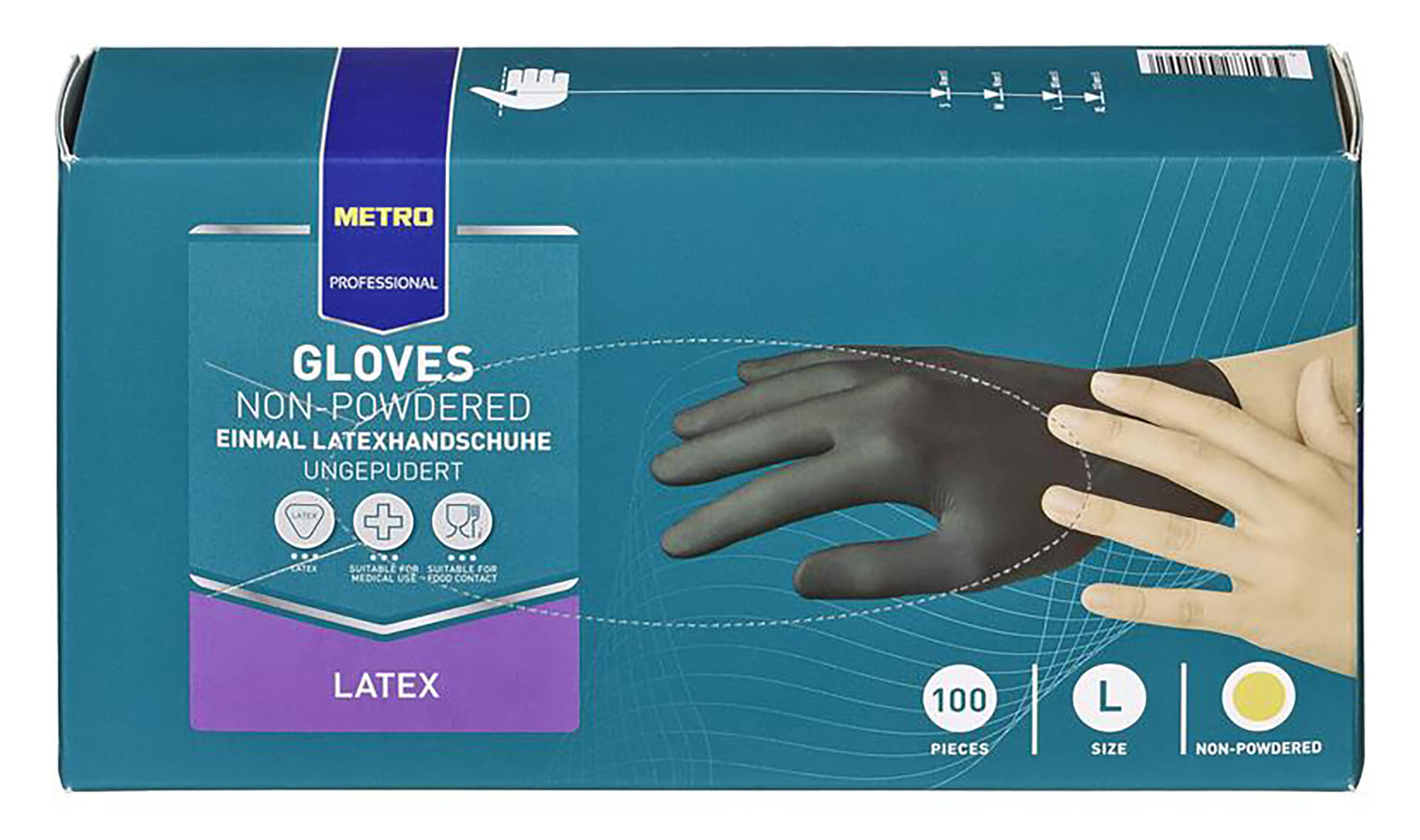 Luvas Latex Pretas Tamanho L METRO Profissional Emb. 100 Un