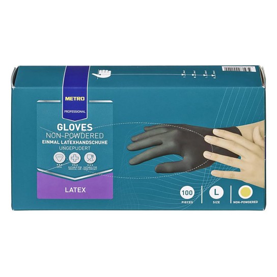 Luvas Latex Pretas Tamanho L METRO Profissional Emb. 100 Un