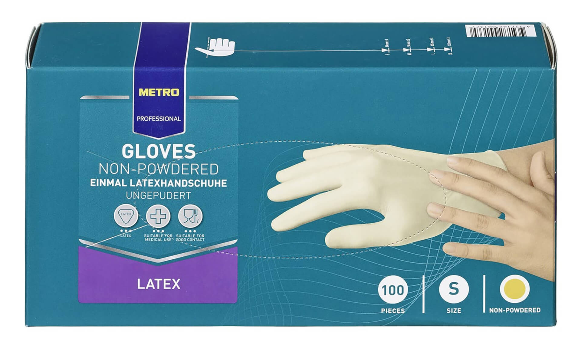 Luvas Latex Brancas Tamanho S METRO Profissional Emb. 100 Un
