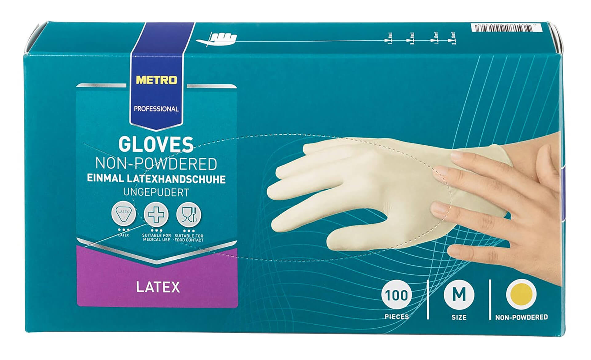 Luvas Latex Brancas Tamanho M METRO Profissional Emb. 100 Un