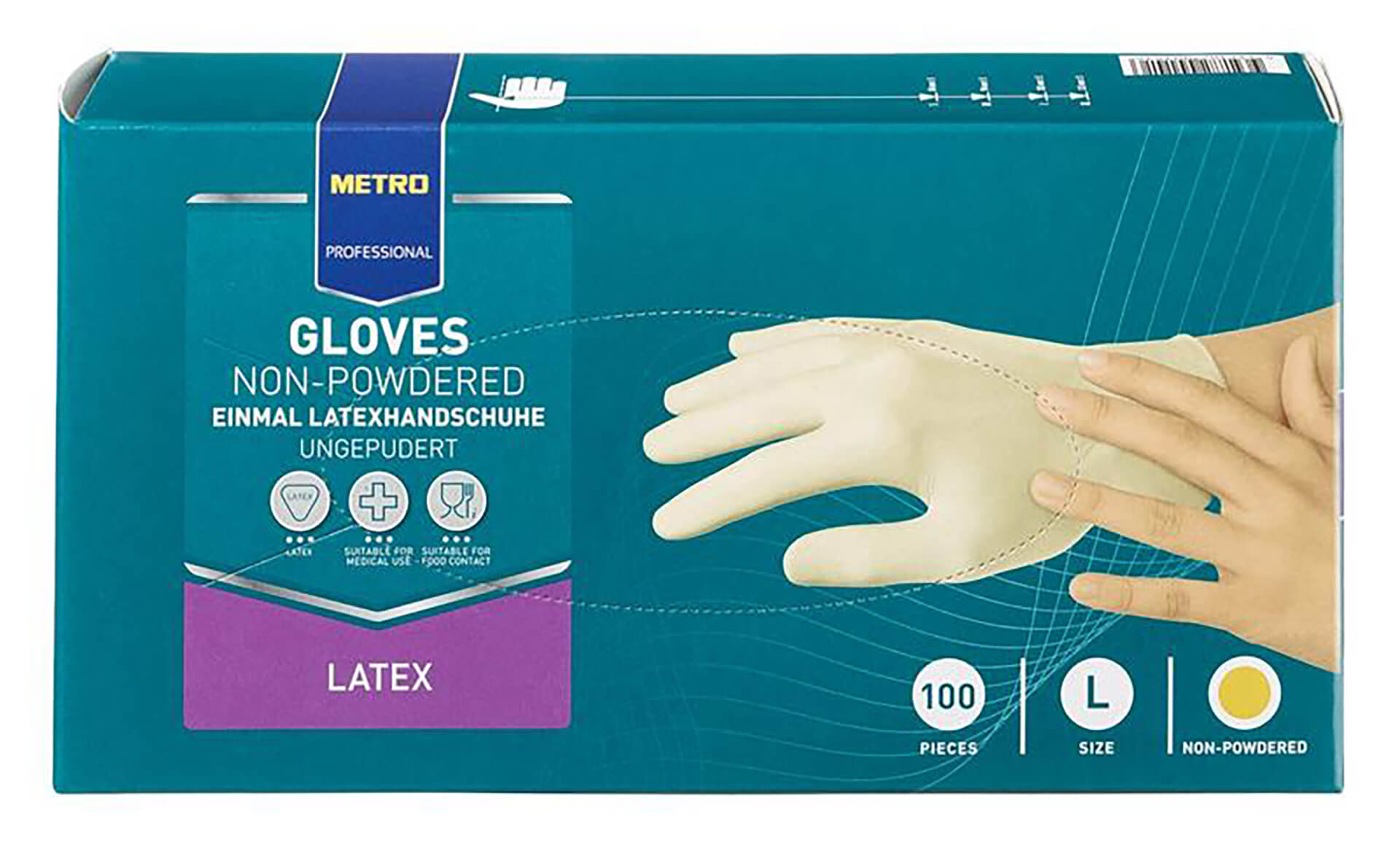 Luvas Latex Brancas Tamanho L METRO Profissional Emb. 100 Un Luvas Latex Brancas Tamanho L METRO Profissional Emb. 100 Un