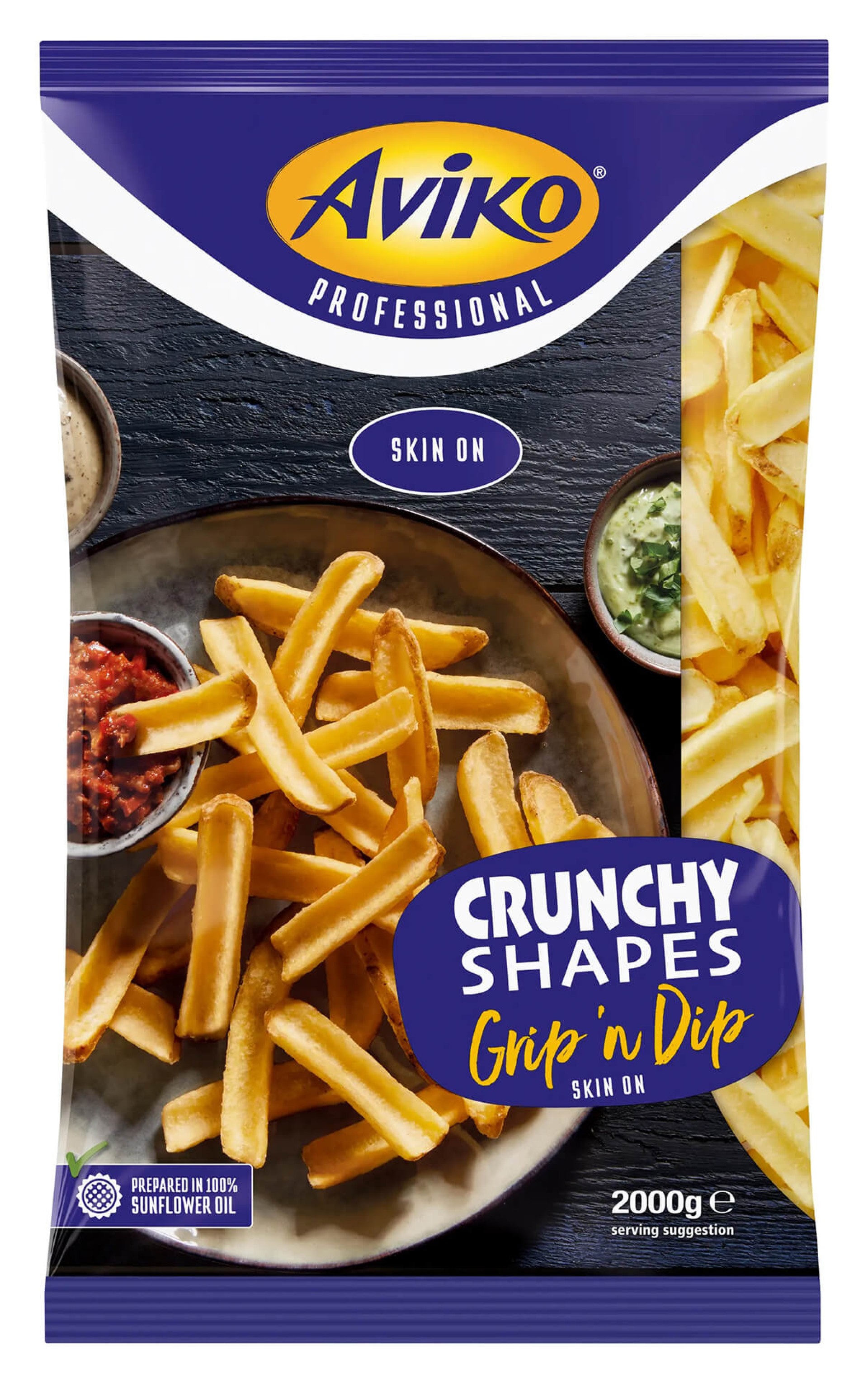 Batata Grip N Dip c/Pele Congelada Aviko 5x2 kg