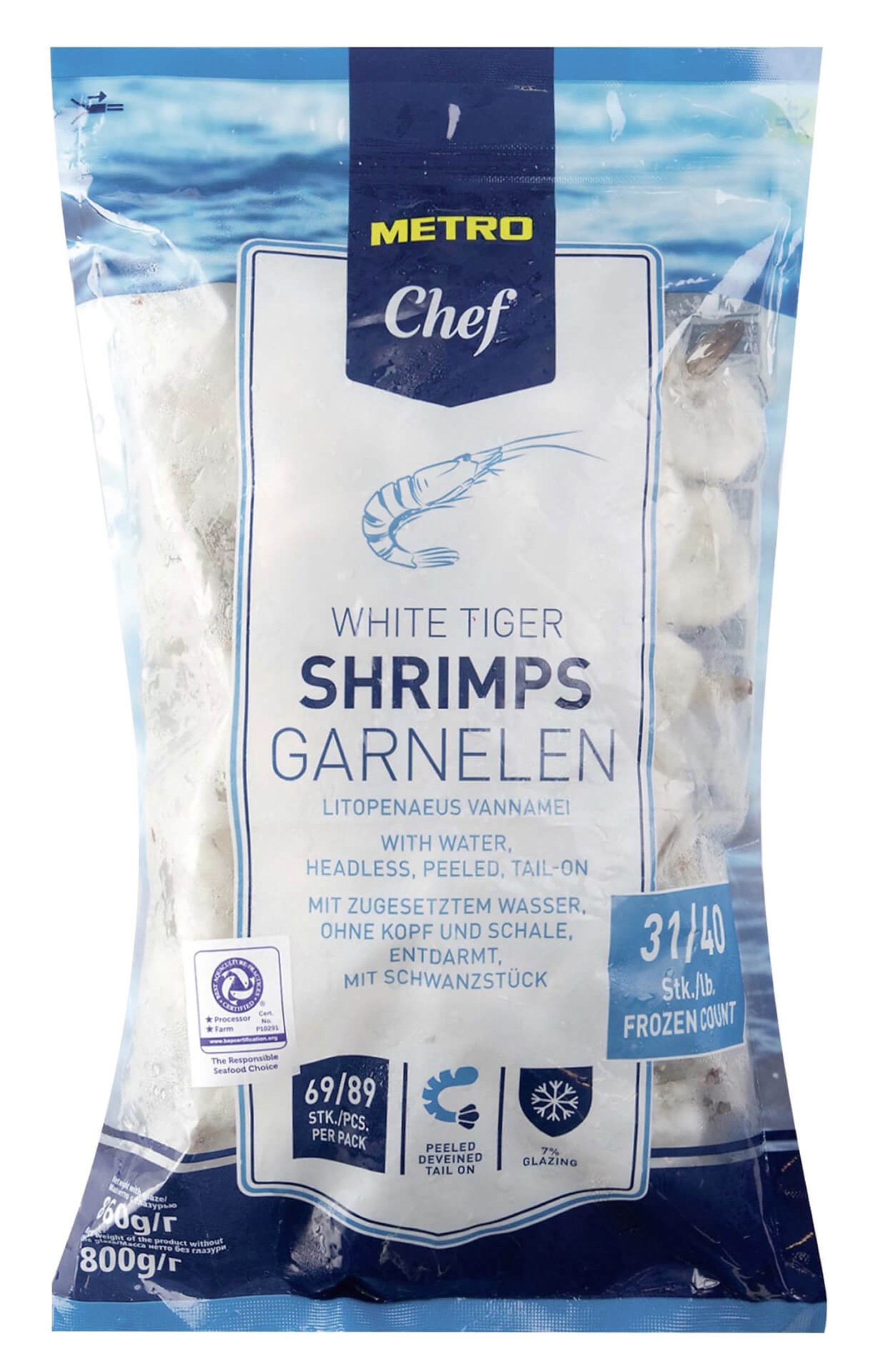 Miolo Camarão c/ Cauda 31/40 Congelado METRO Chef Saco 800 g Miolo Camarão c/ Cauda 31/40 Congelado METRO Chef Saco 800 g