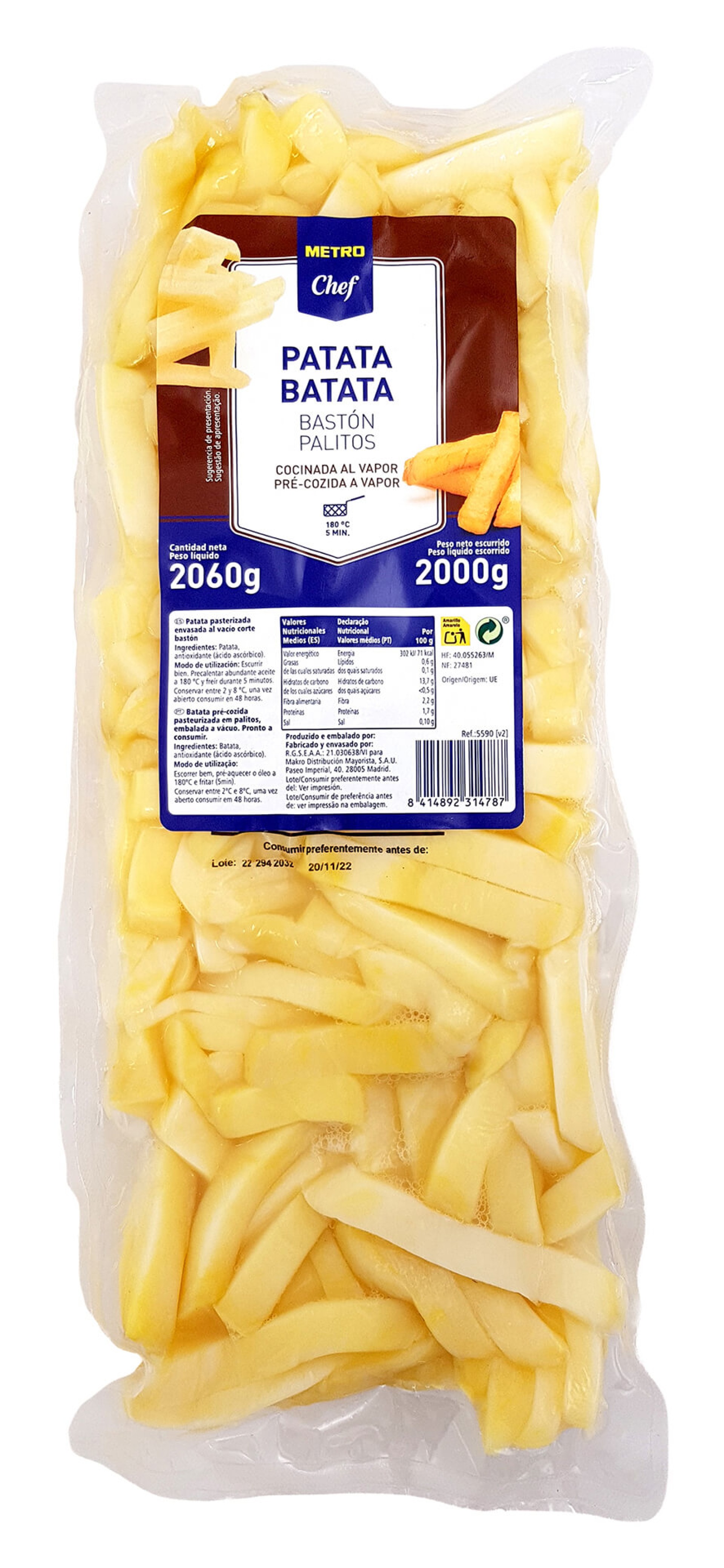 Batata Palitos 10x10 Pr� Cozida METRO Chef 2 kg