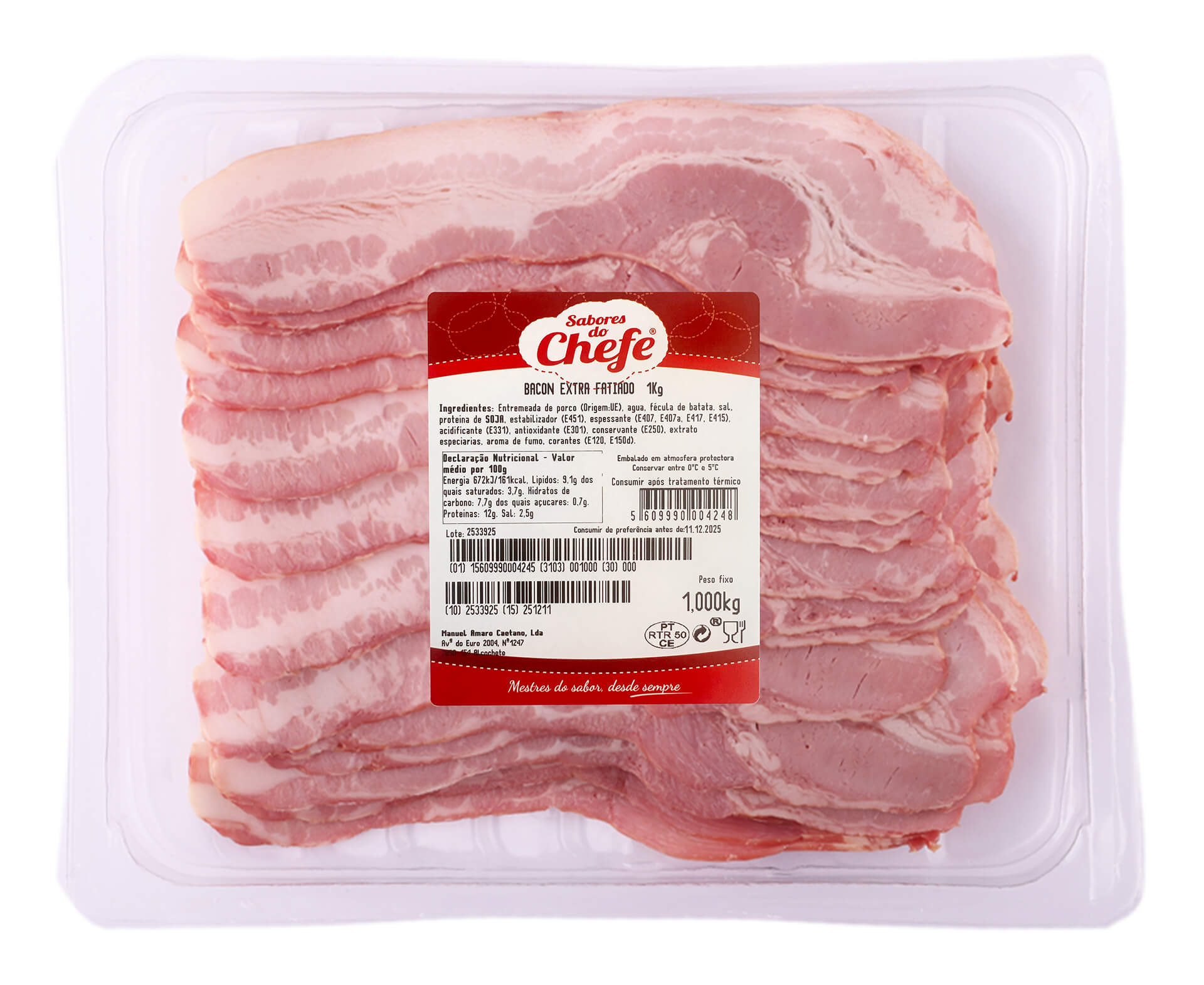 Bacon Extra Fatiado Sabores Chefe 1Kg