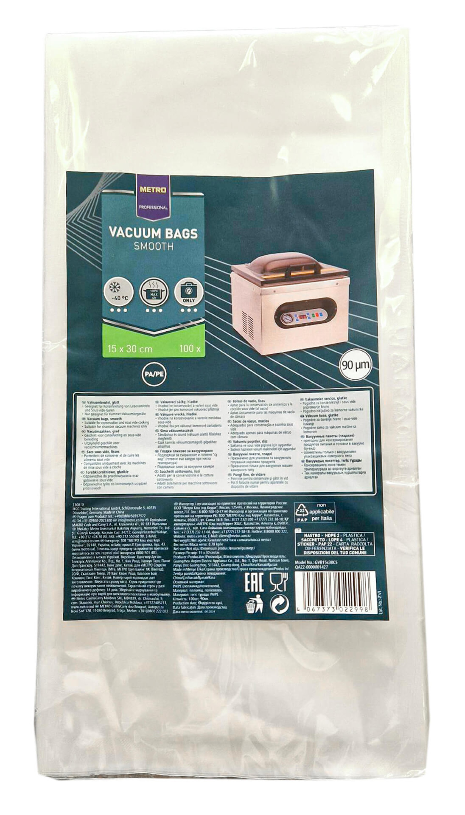 Saco Vácuo 15x30 cm METRO Profissional Cx 100 Un Saco Vácuo 15x30 cm METRO Profissional Cx 100 Un