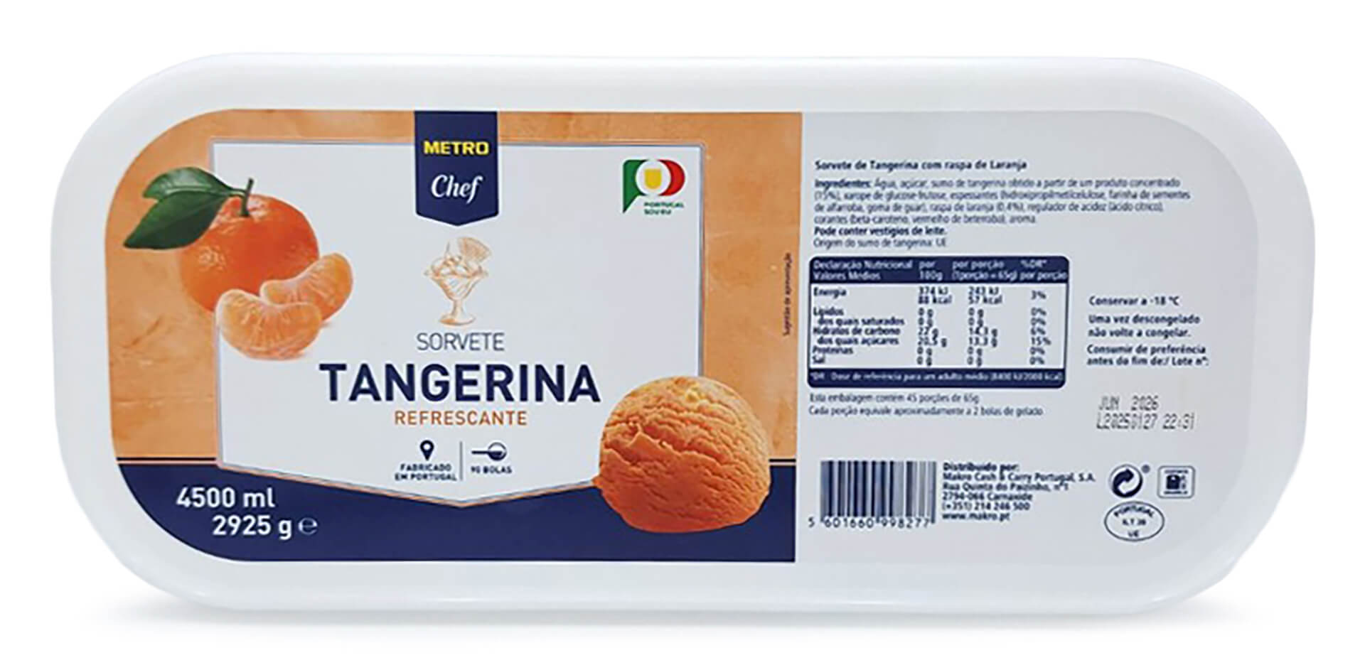 Sorbet Tangerina Congelado METRO Chef 4,5 l